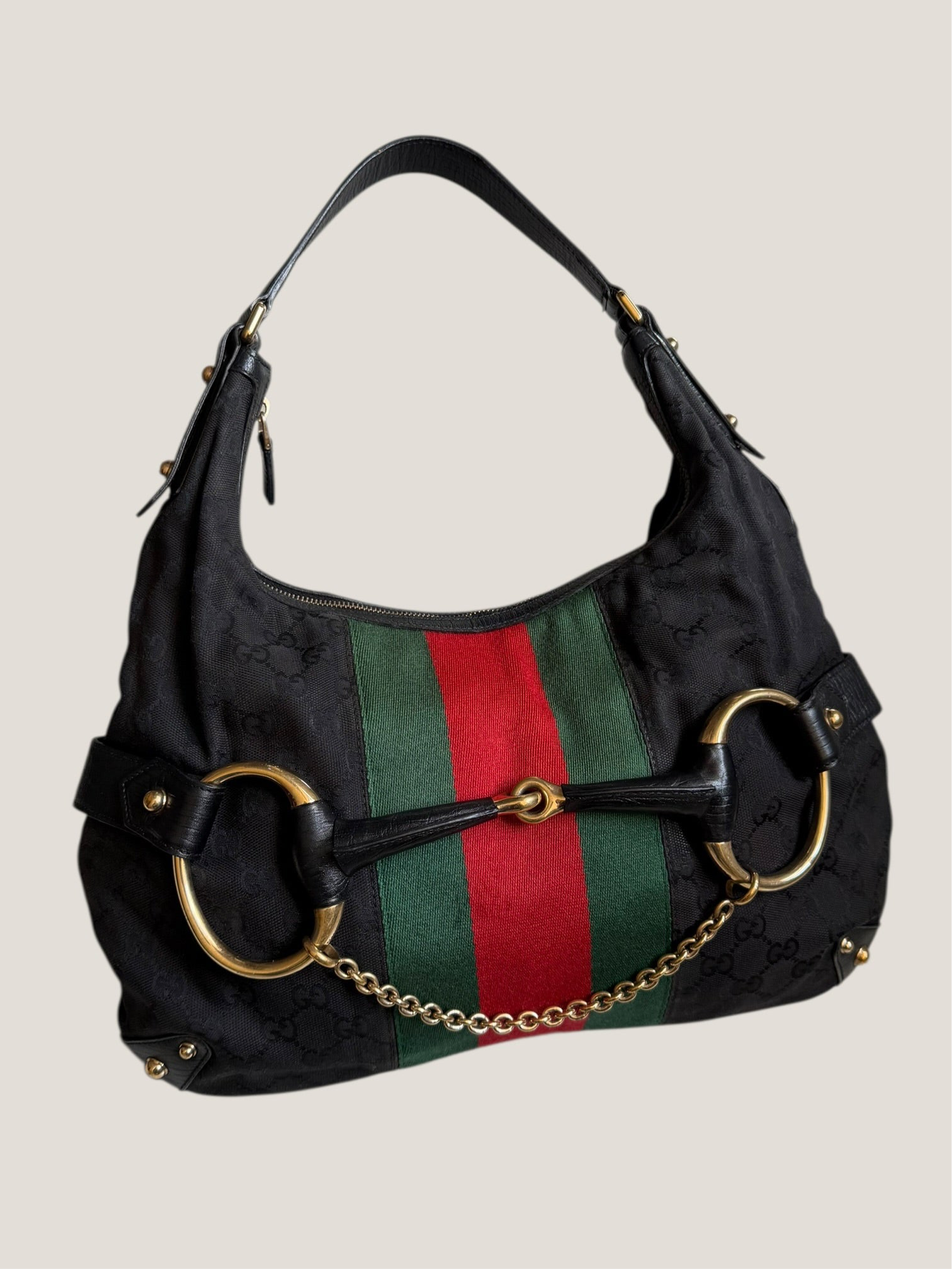 Gucci GG canvas nera Horsebit chain