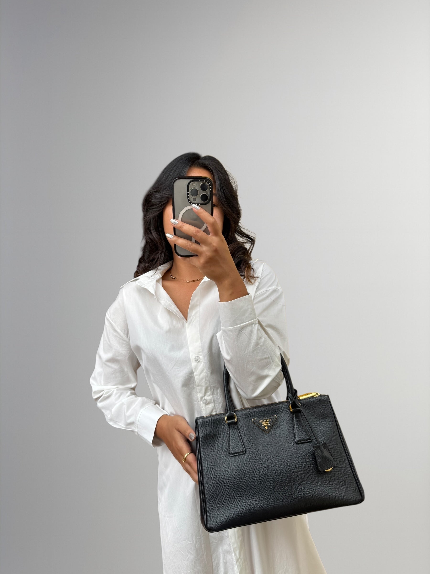 Prada Galleria Tote 25 in pelle Saffiano nera