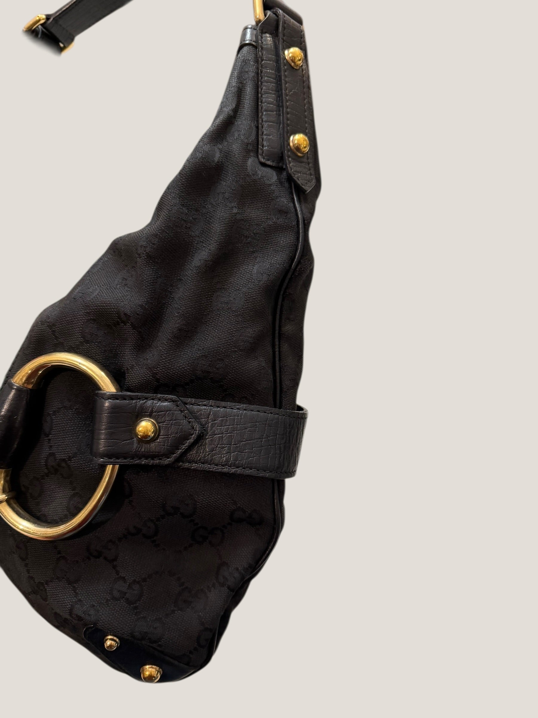 Gucci GG canvas nera Horsebit chain