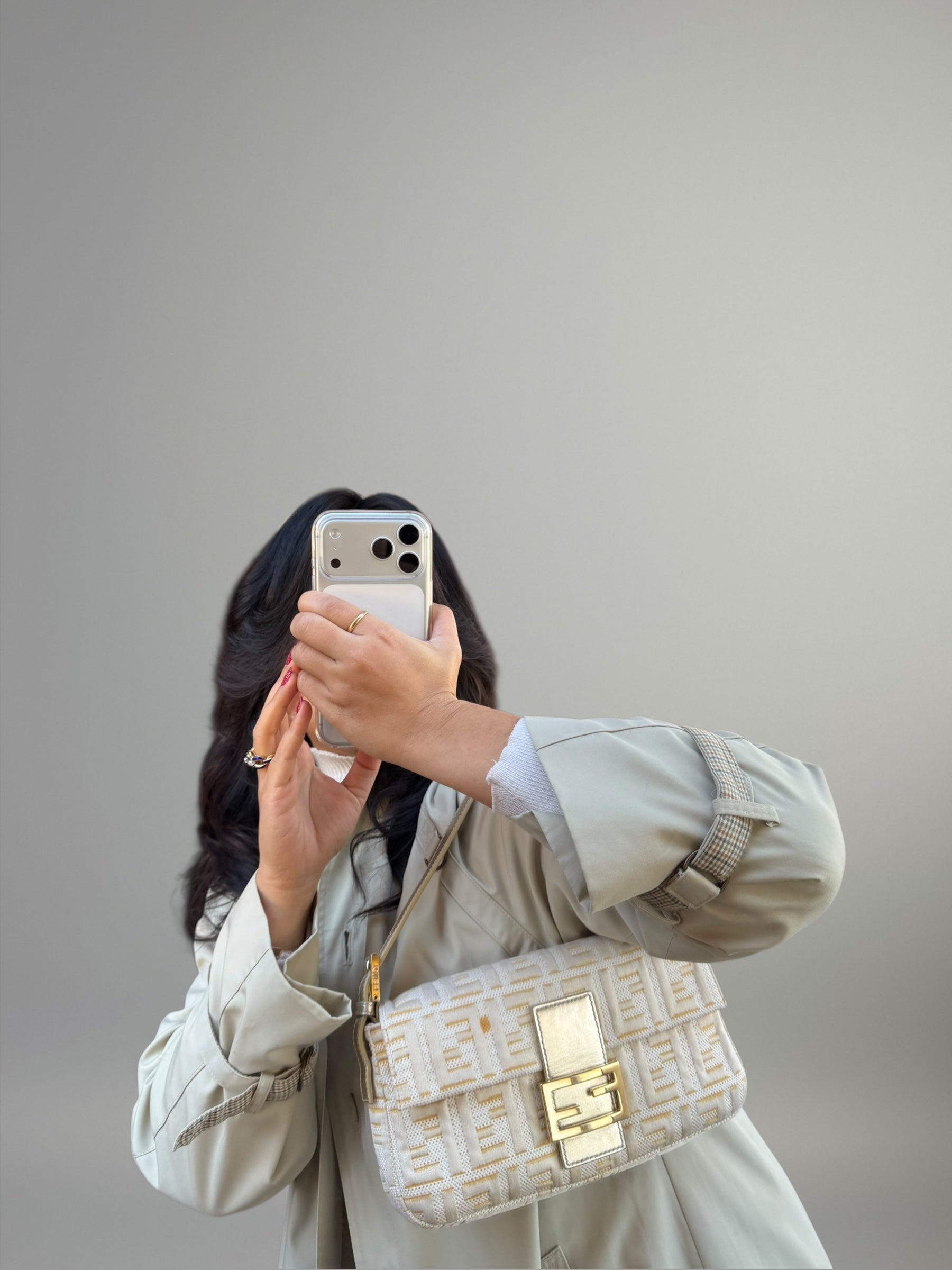 Fendi Baguette FF Jacquard Argento e Oro