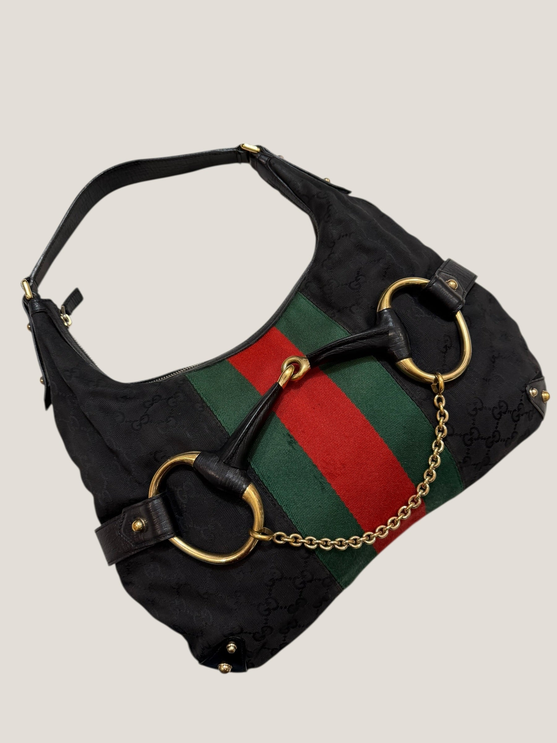 Gucci GG canvas nera Horsebit chain