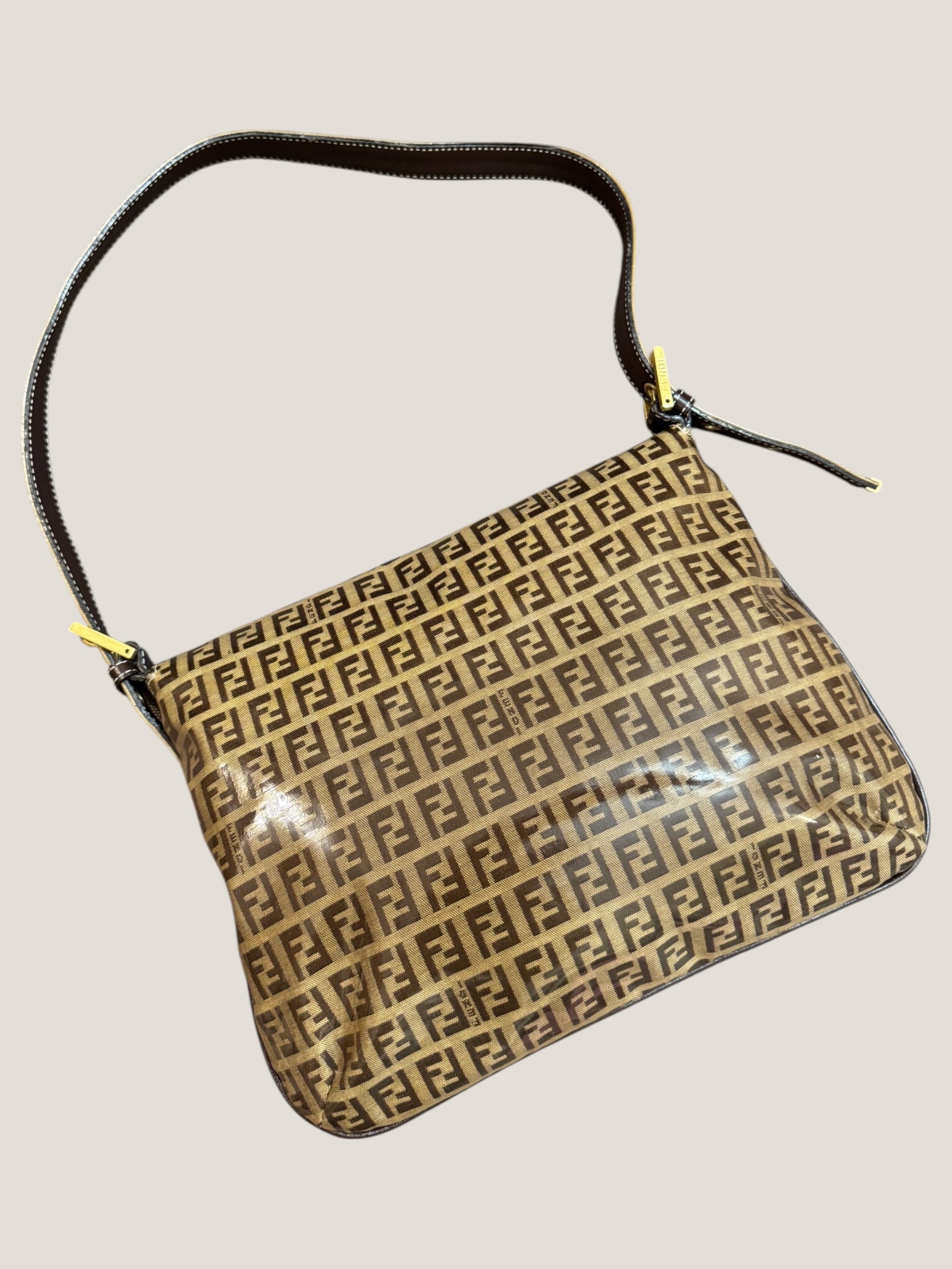 FENDI Baguette Monogram Crystal Marrone