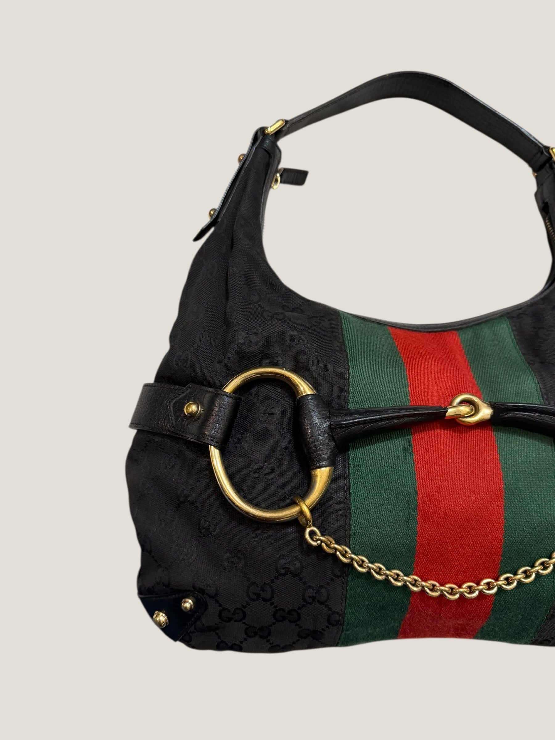 Gucci GG canvas nera Horsebit chain