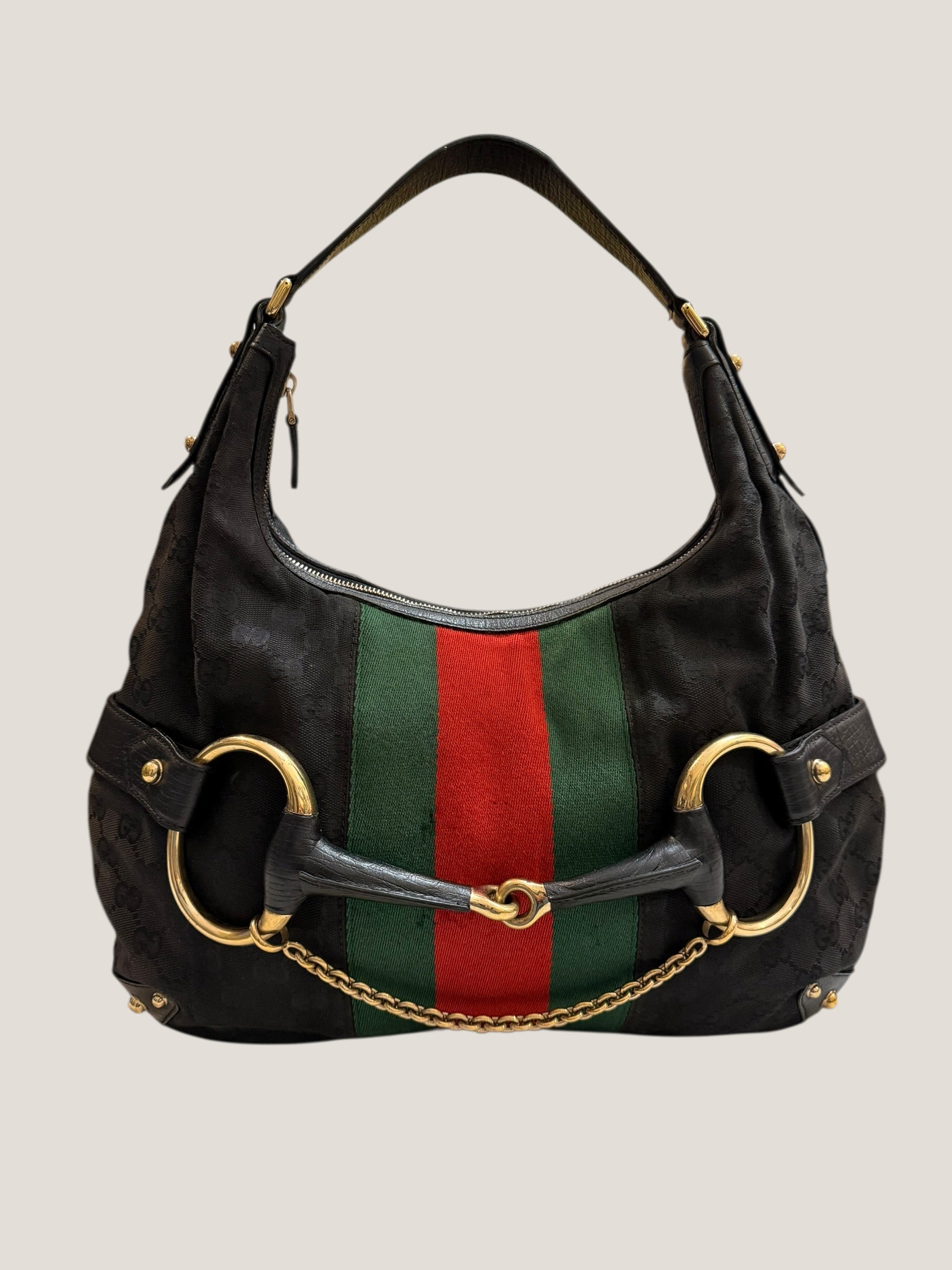 Gucci GG canvas nera Horsebit chain