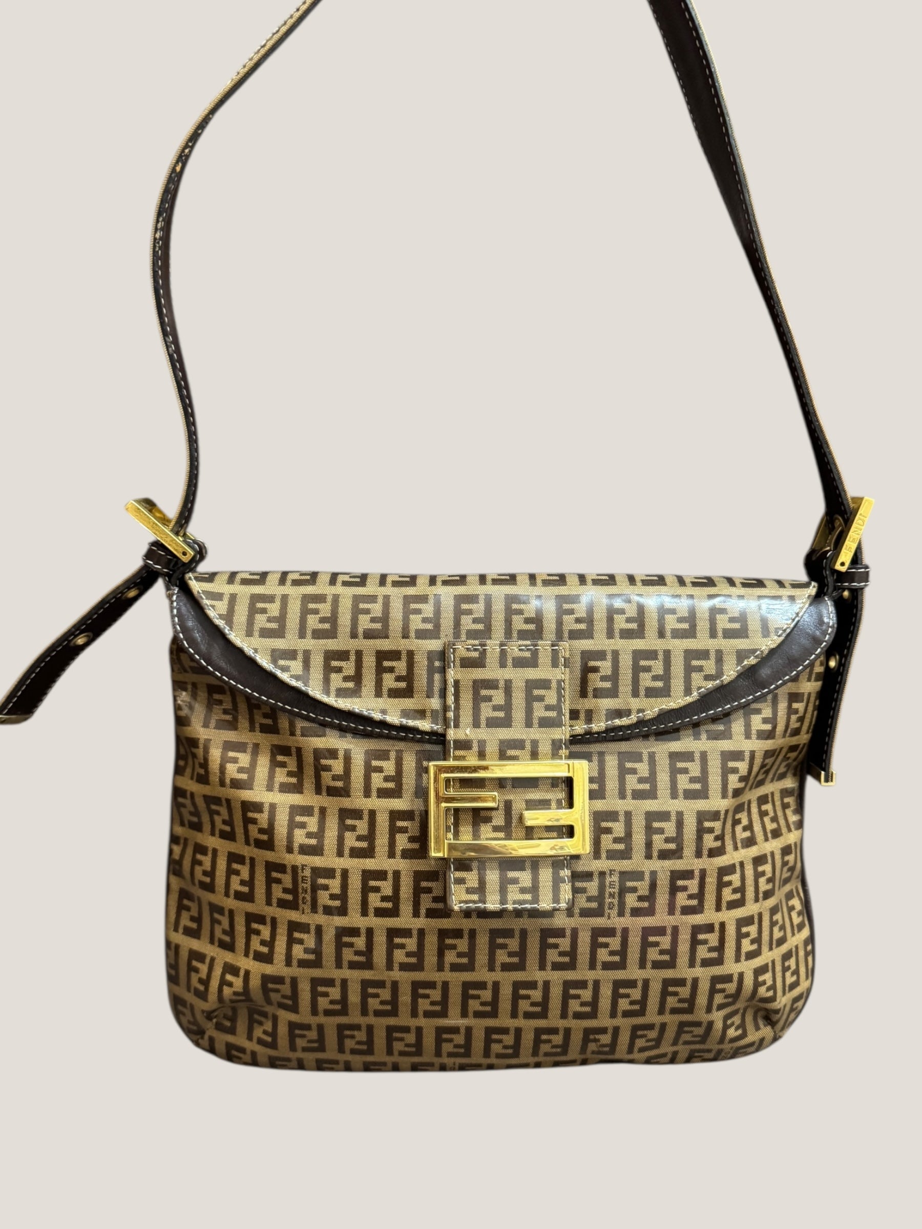 FENDI Baguette Monogram Crystal Marrone