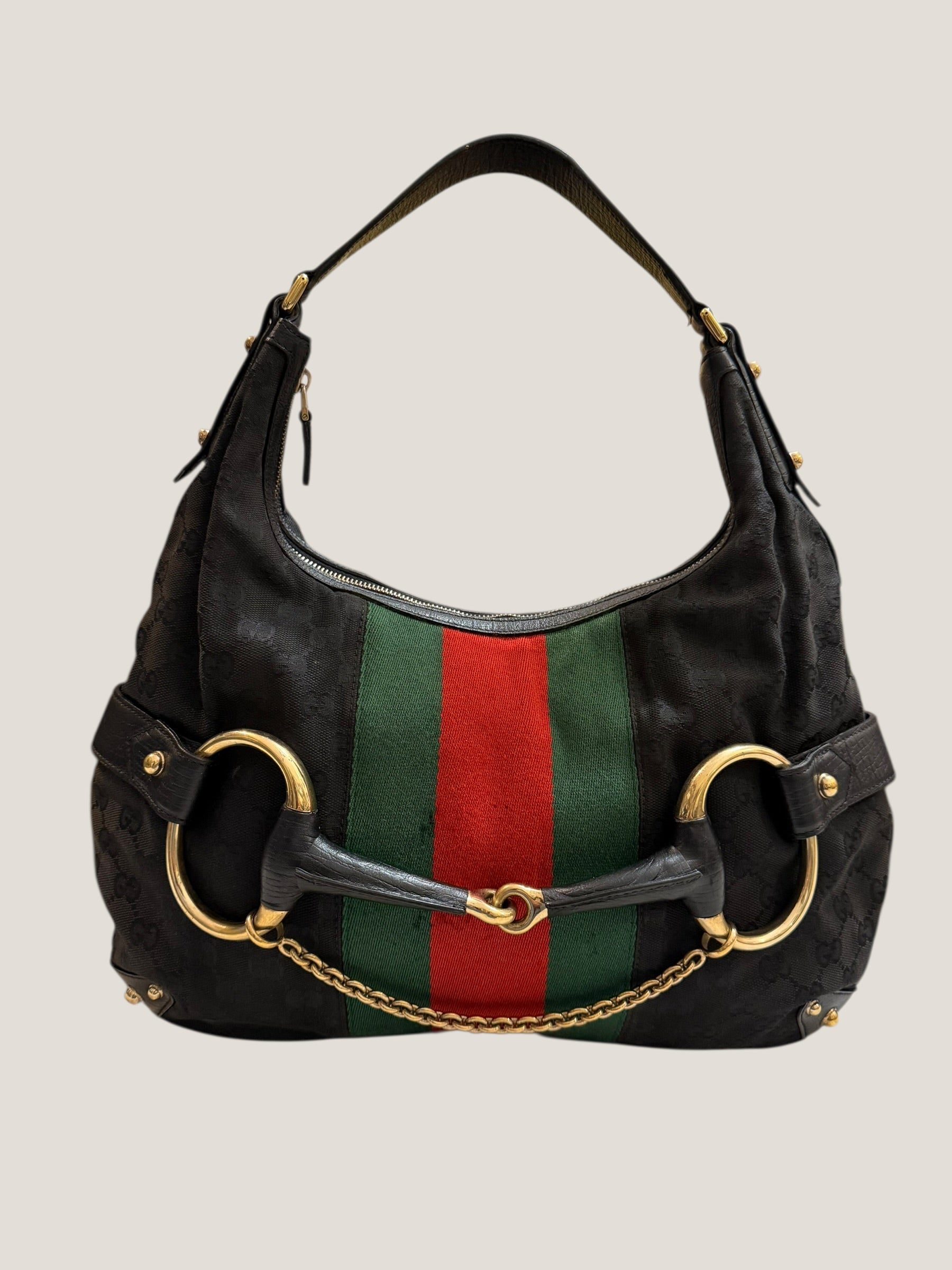Gucci GG canvas nera Horsebit chain
