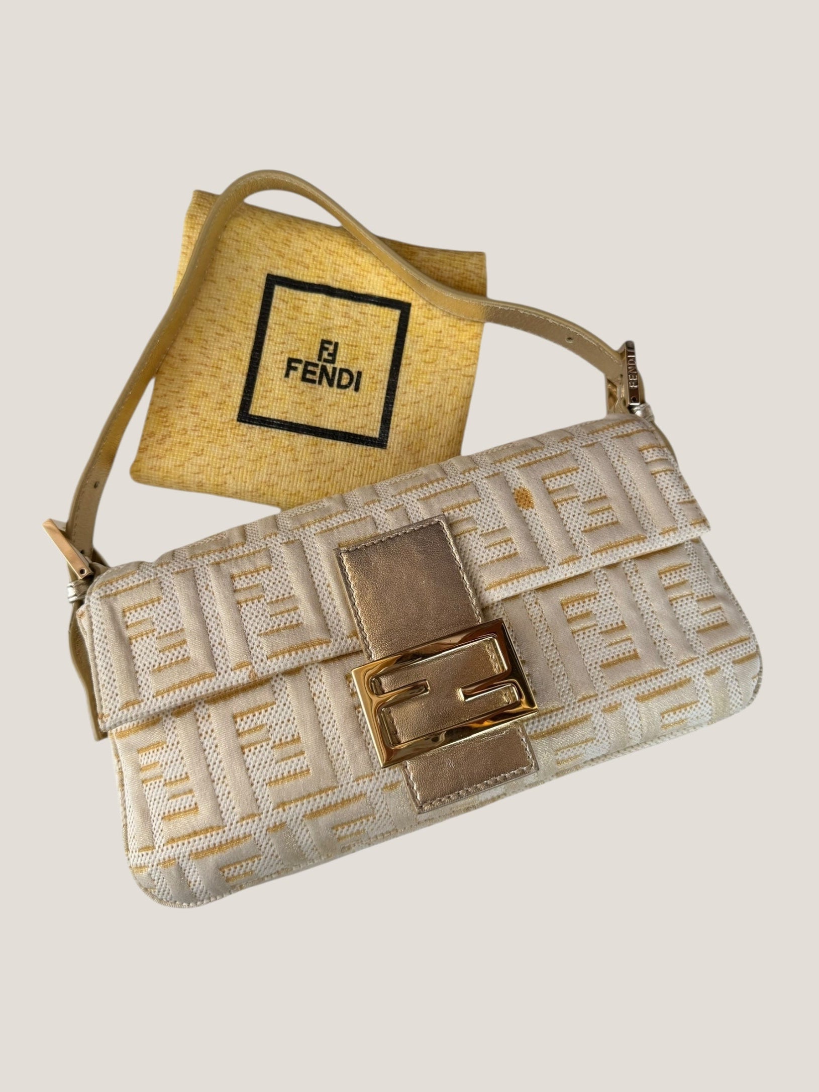 Fendi Baguette FF Jacquard Argento e Oro