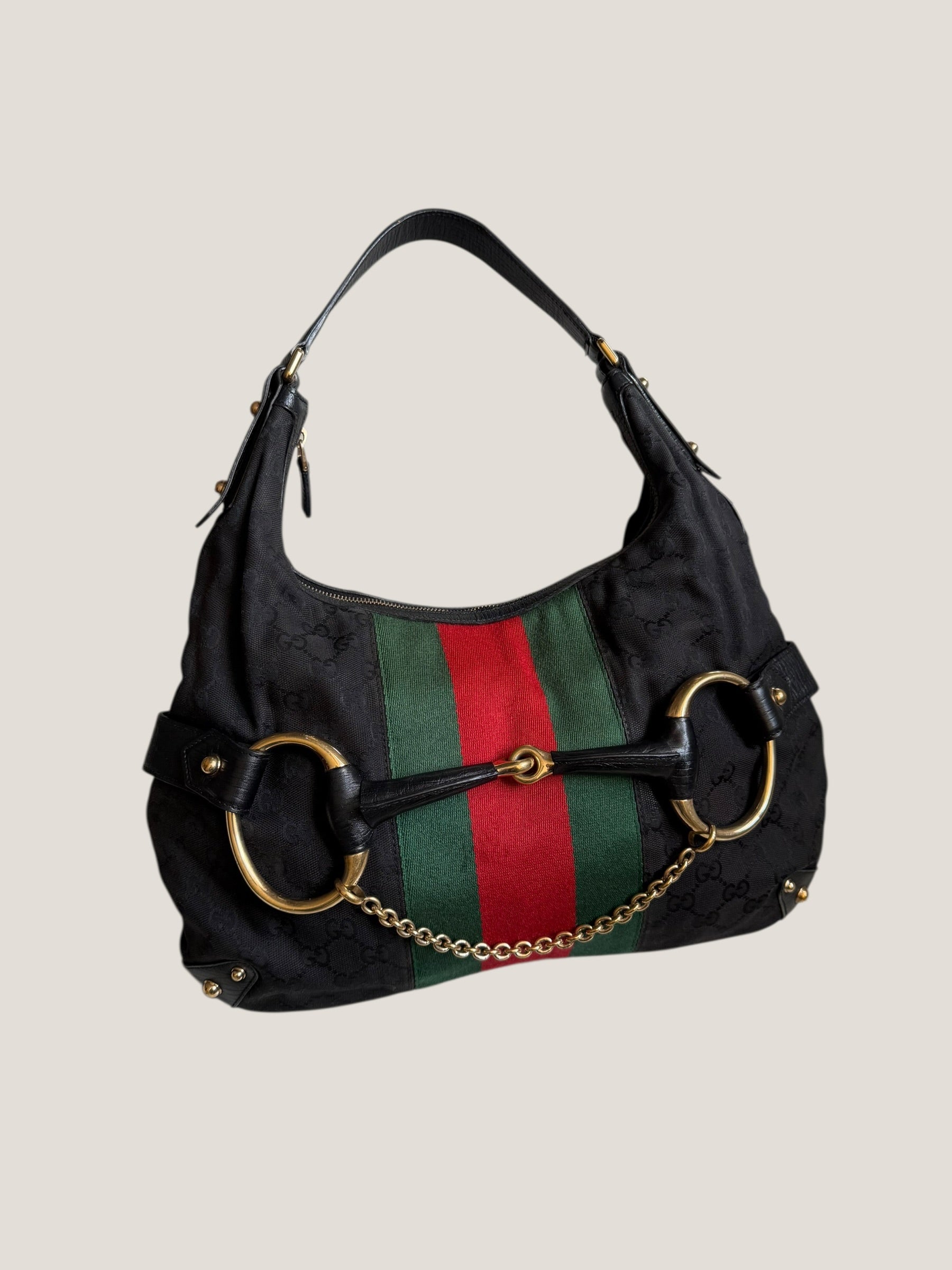 Gucci GG canvas nera Horsebit chain