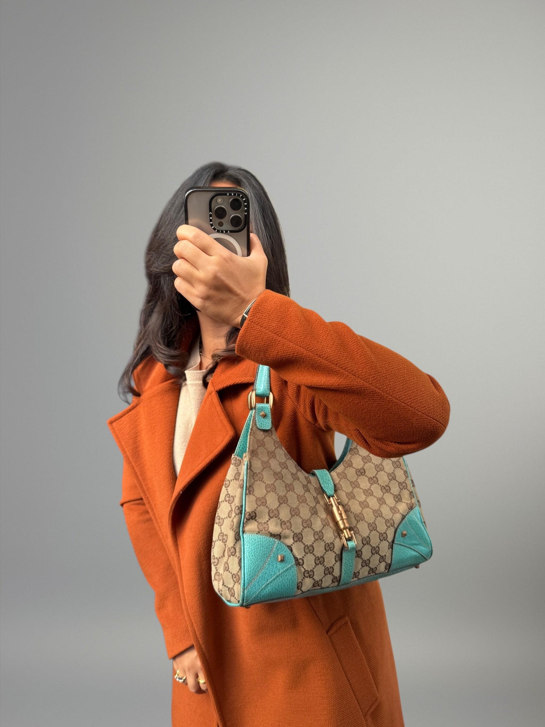 Gucci Jackie turchese con hardware oro rosa