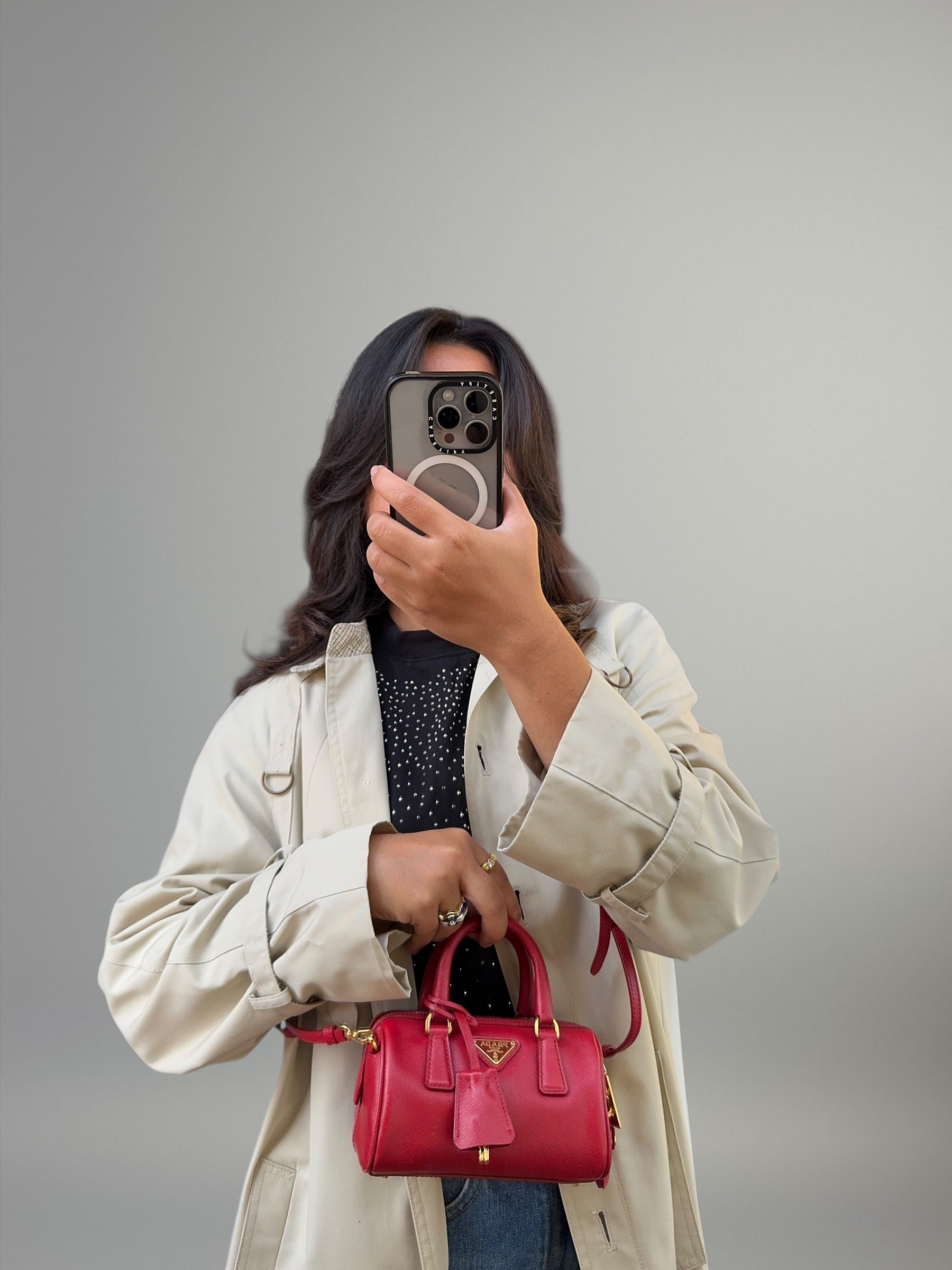 Prada Mini Bauletto in pelle Saffiano rossa