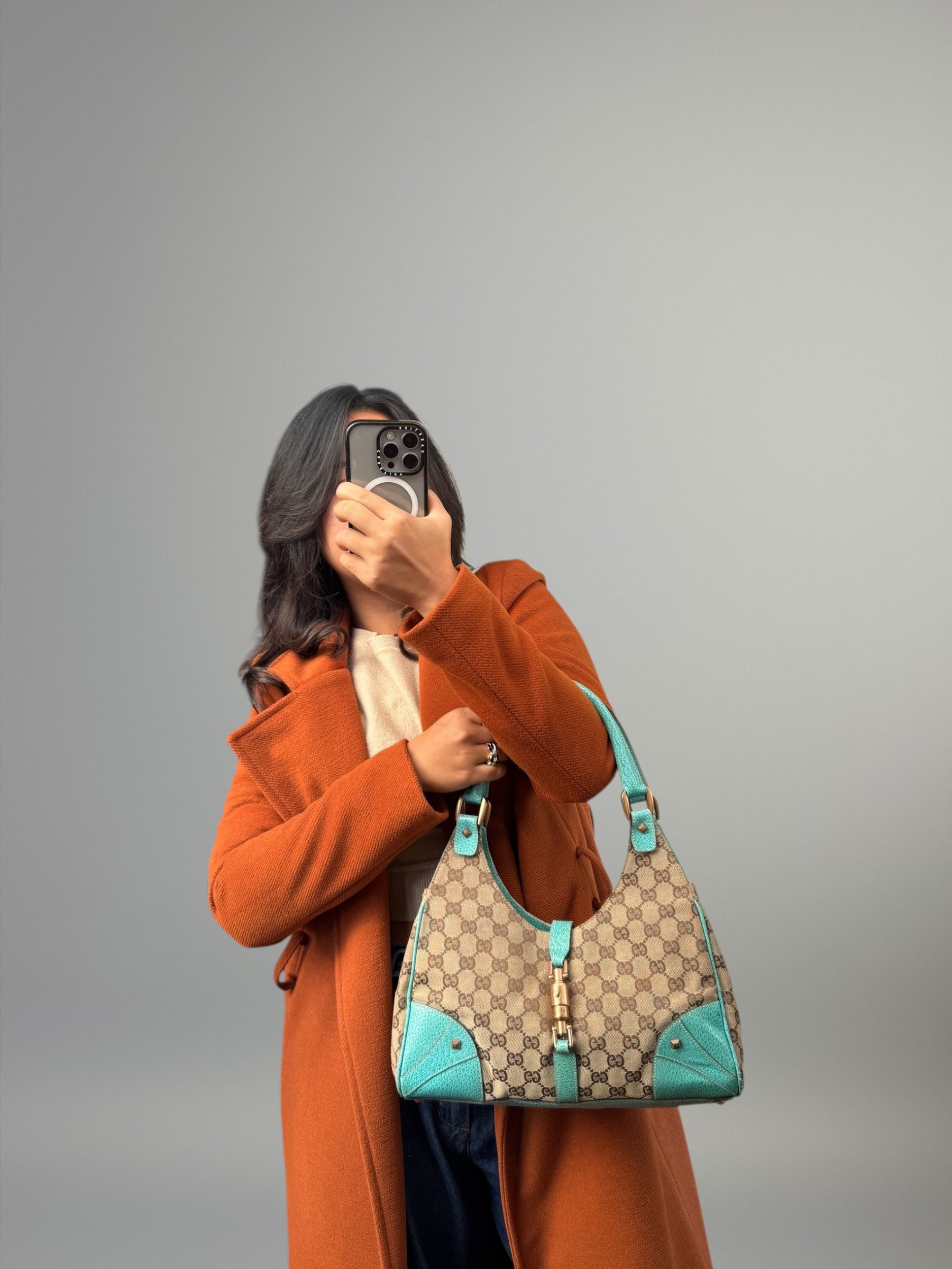 Gucci Jackie turchese con hardware oro rosa