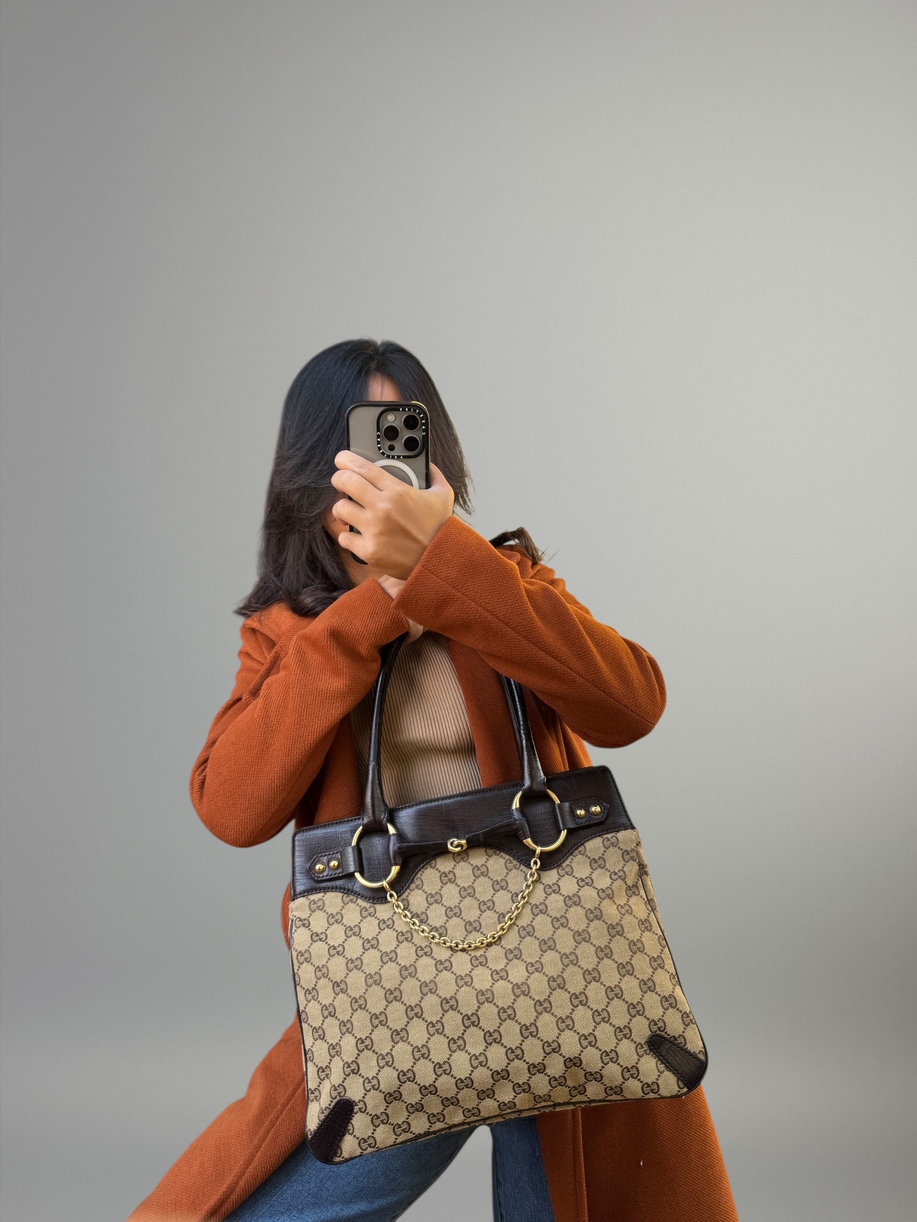 Gucci Tote GG Canvas Horsebit con catena dorata