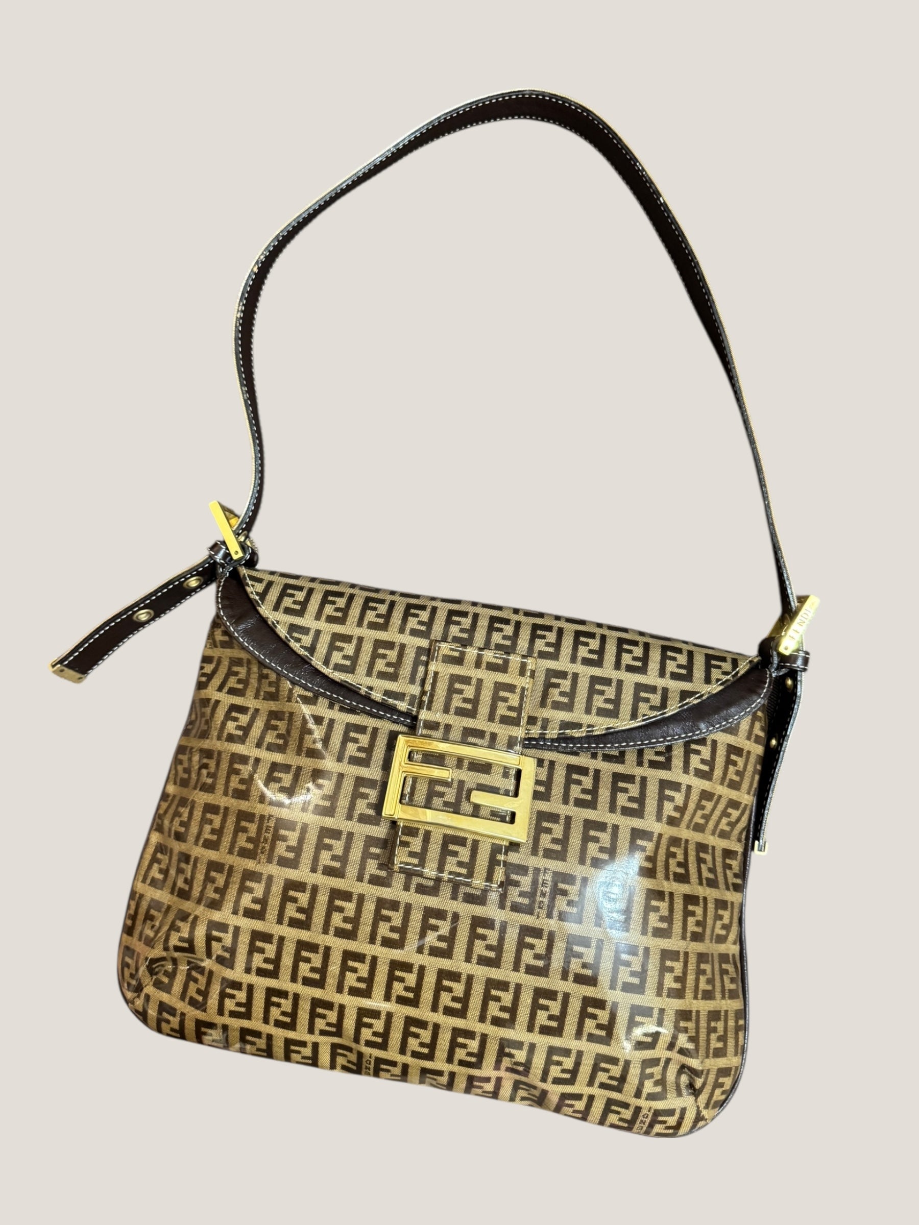 FENDI Baguette Monogram Crystal Marrone