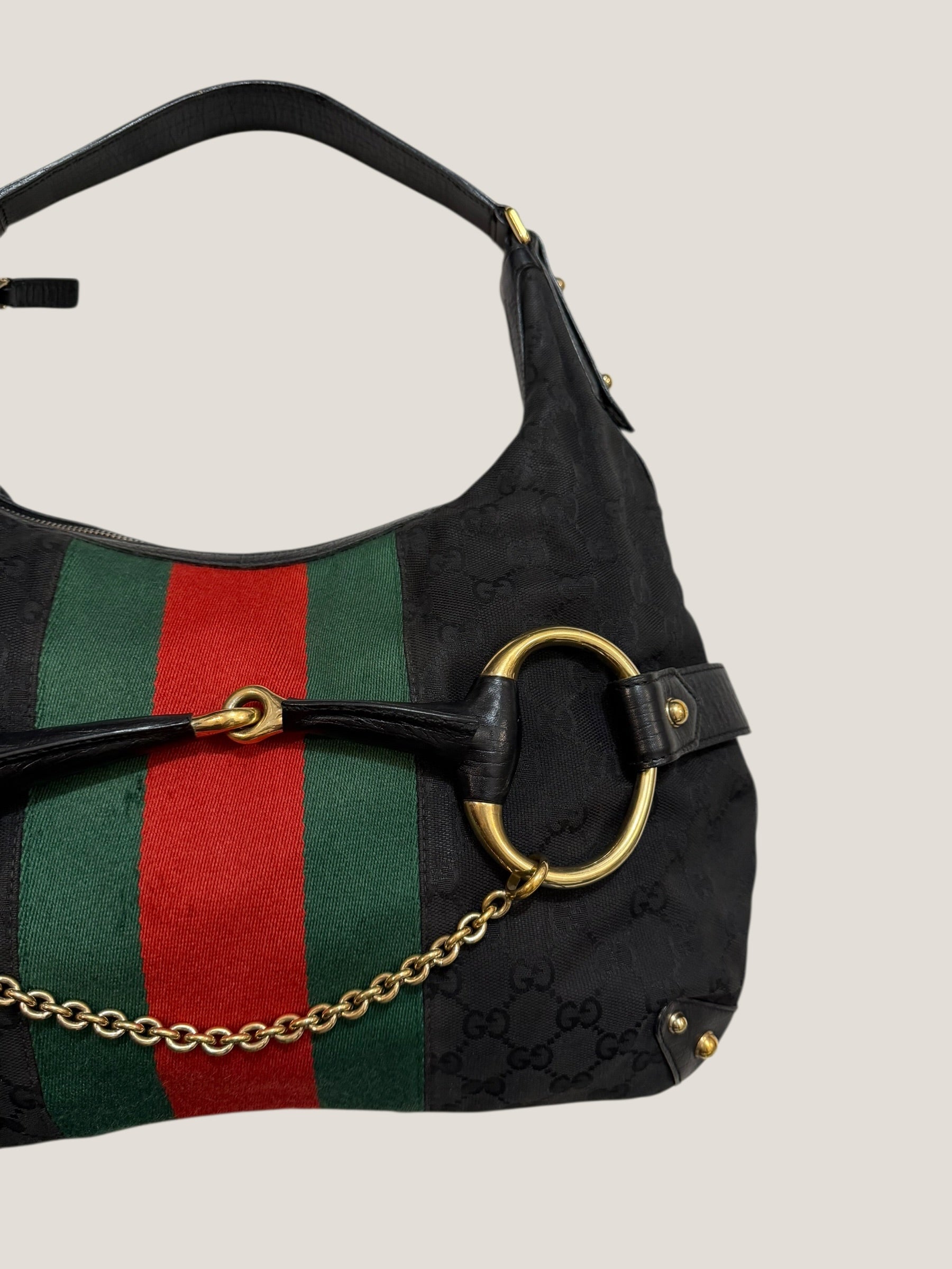 Gucci GG canvas nera Horsebit chain
