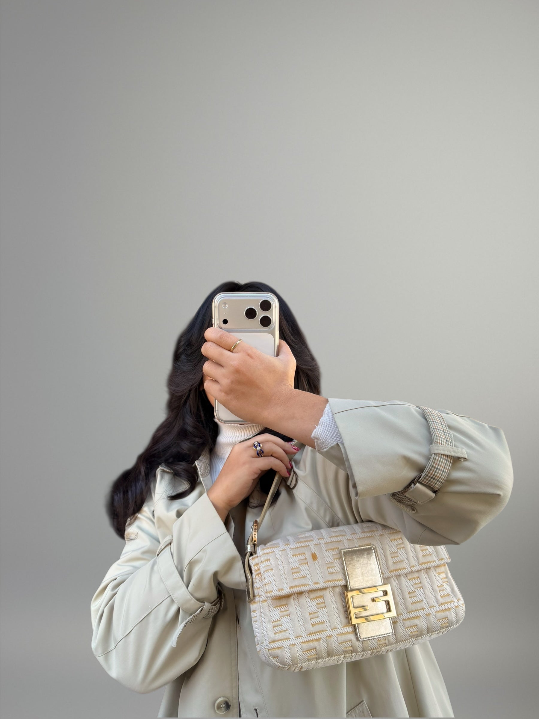 Fendi Baguette FF Jacquard Argento e Oro