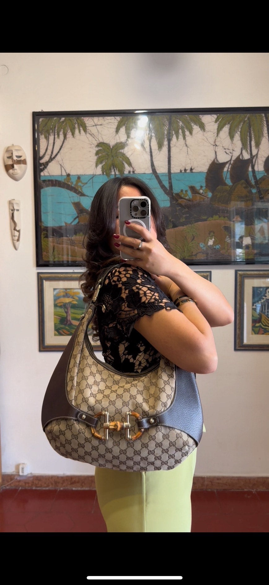 Gucci Hobo con dettaglio bamboo e tessuto GG