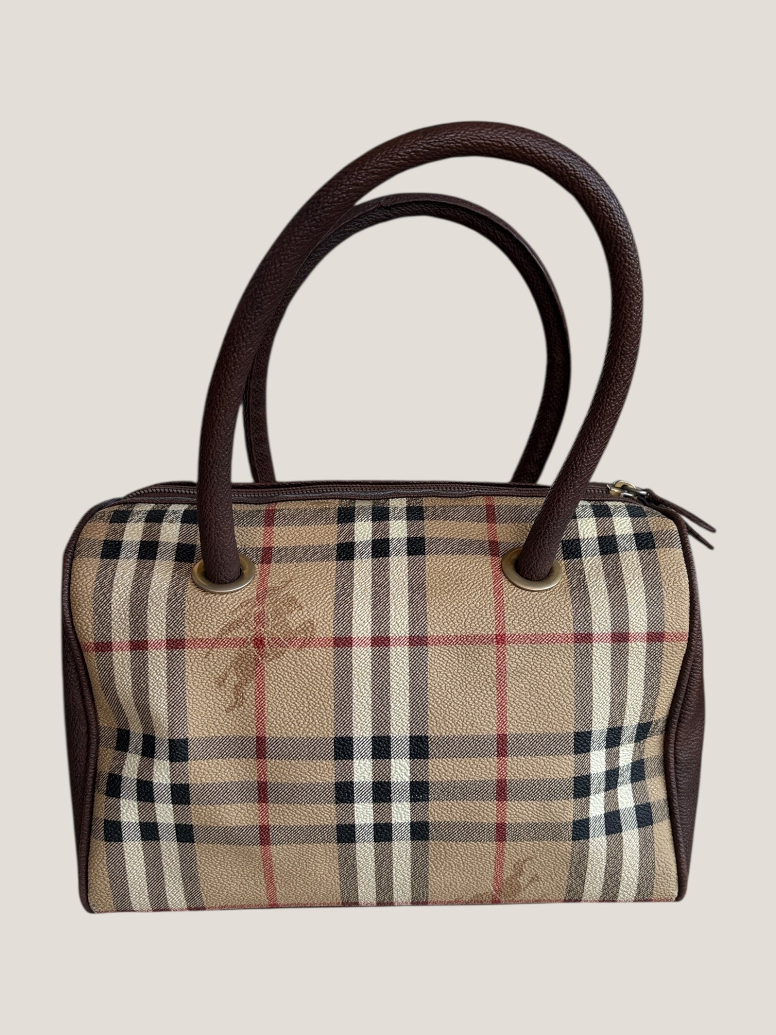 Burberrys mini Boston vintage in tela check e pelle marrone