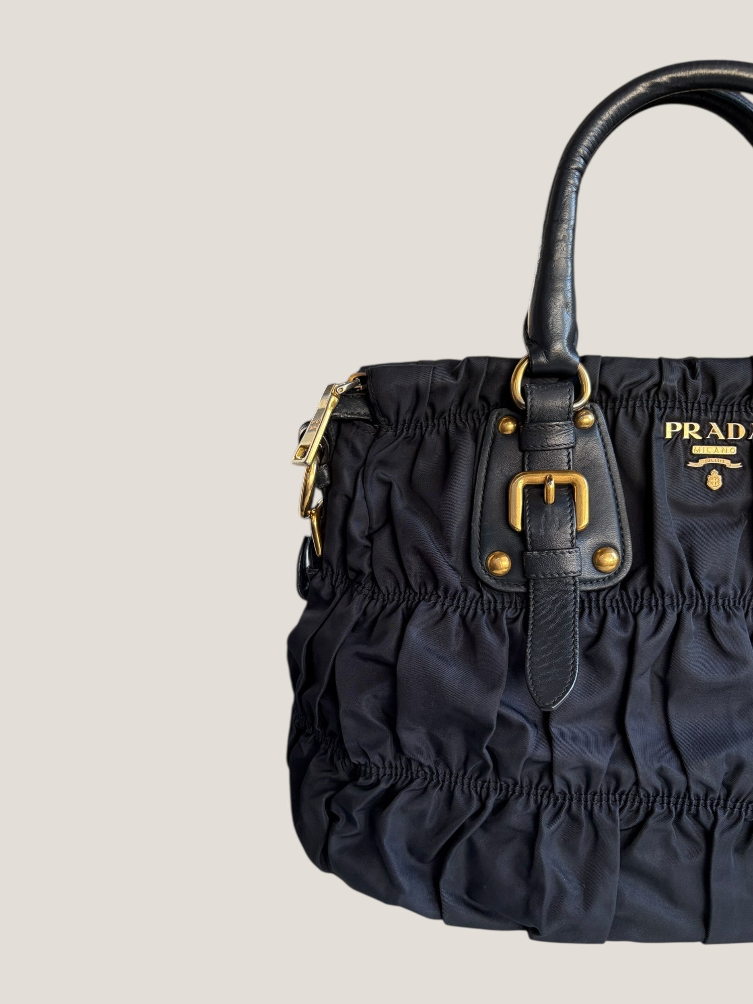 Prada Tote in Tessuto Blu con finiture in pelle e tracolla