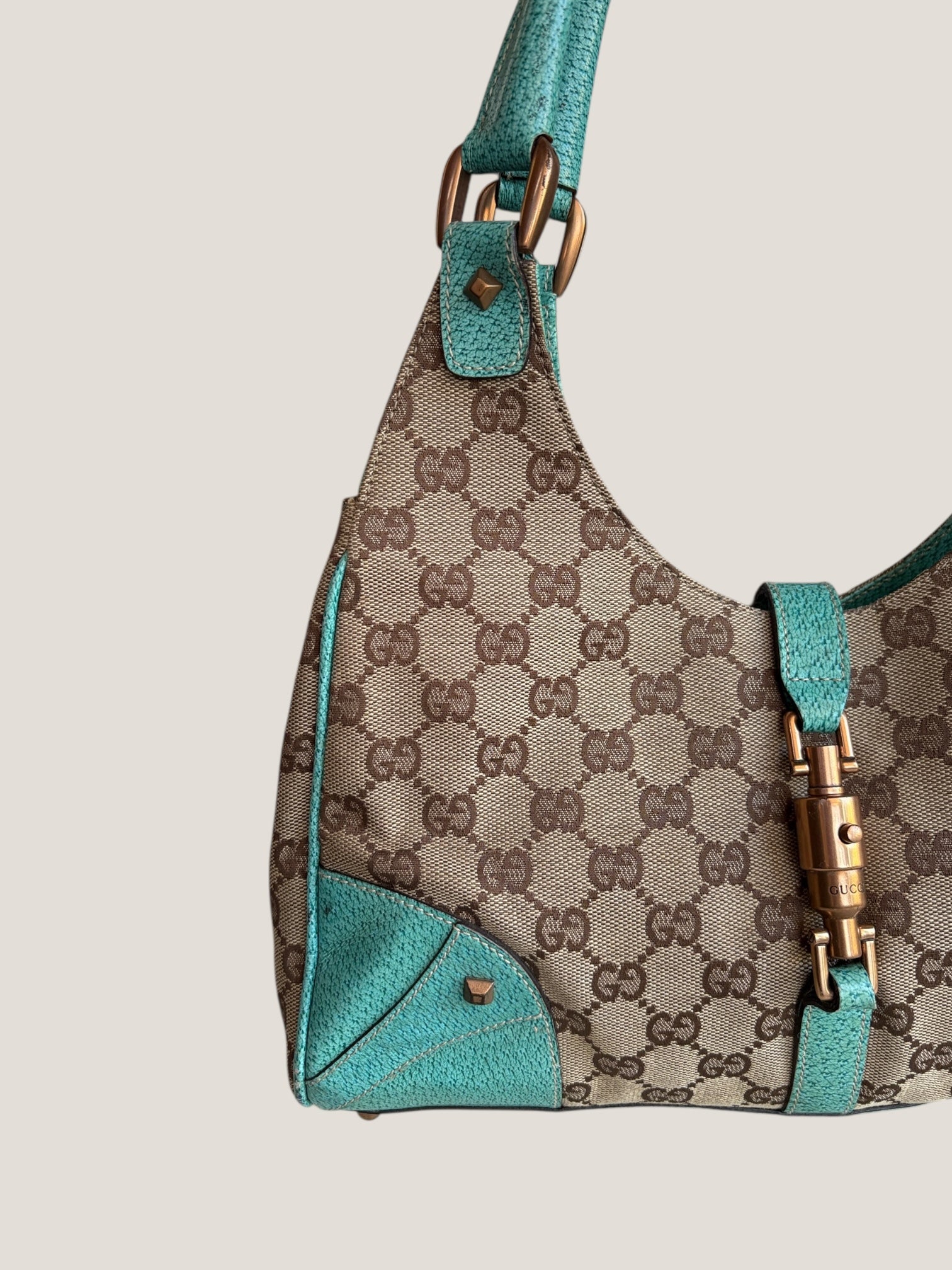 Gucci Jackie turchese con hardware oro rosa