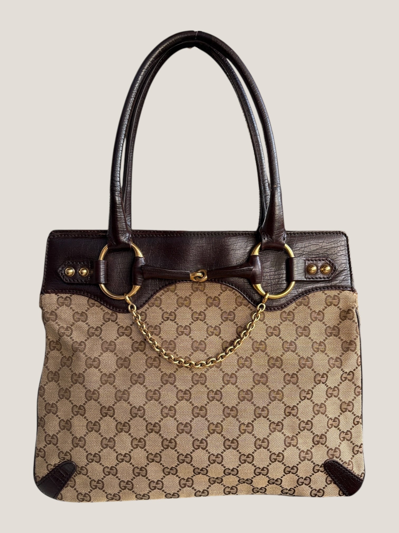 Gucci Tote GG Canvas Horsebit con catena dorata