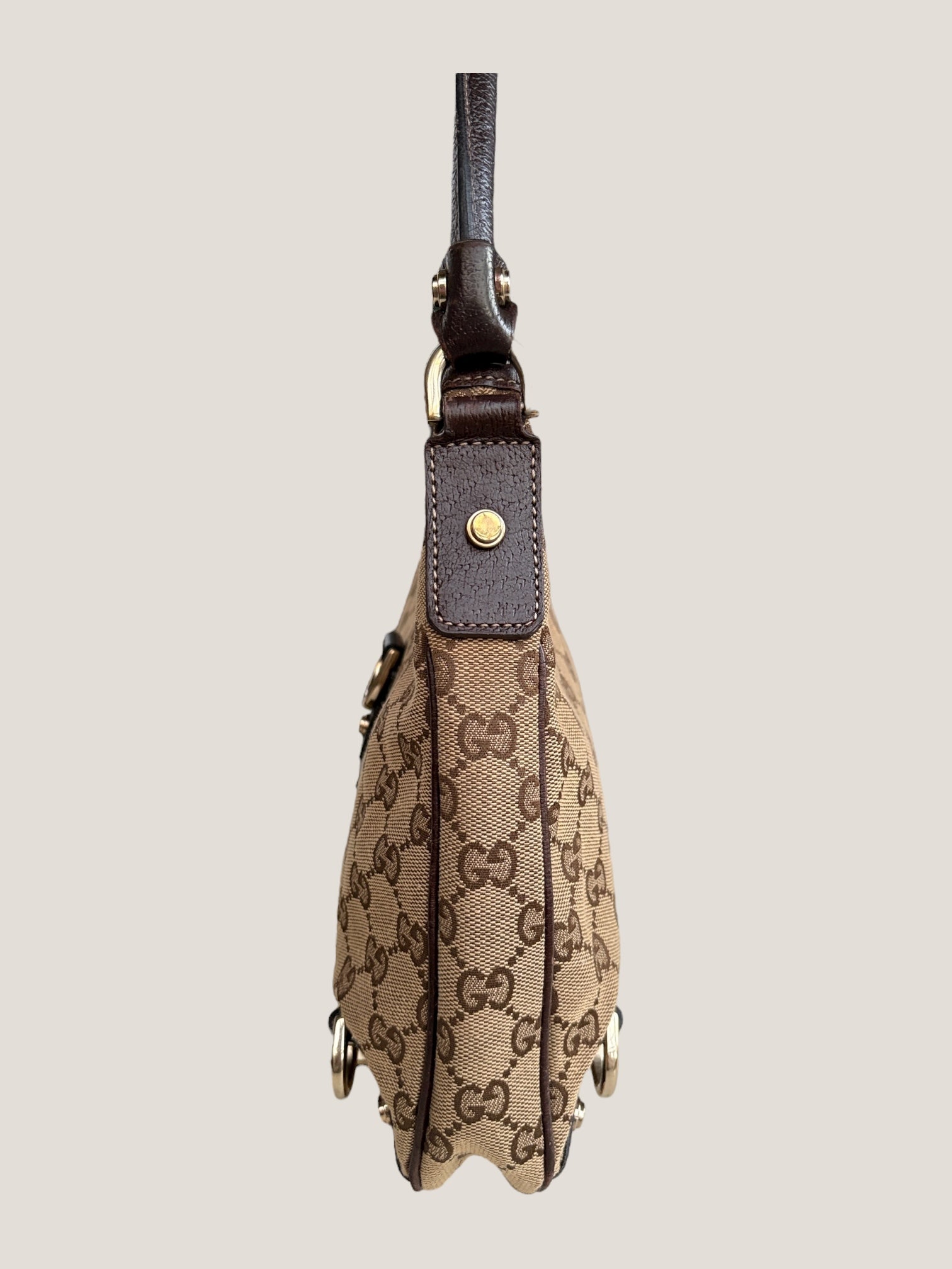 GUCCI Hobo D Ring GG Canvas Marrone