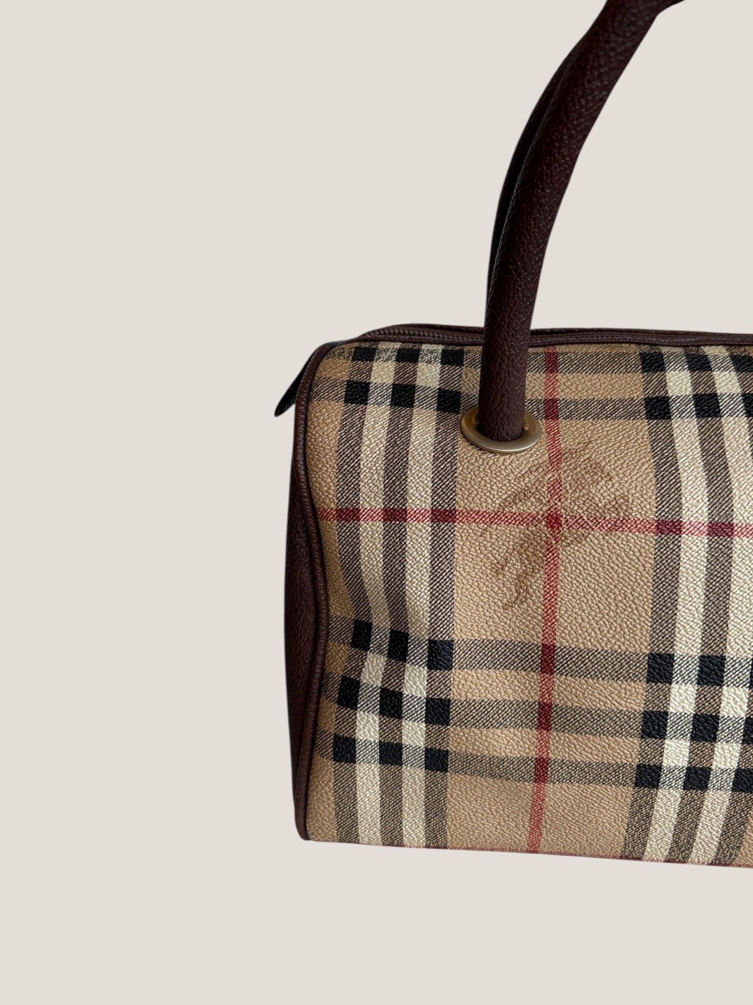 Burberrys mini Boston vintage in tela check e pelle marrone