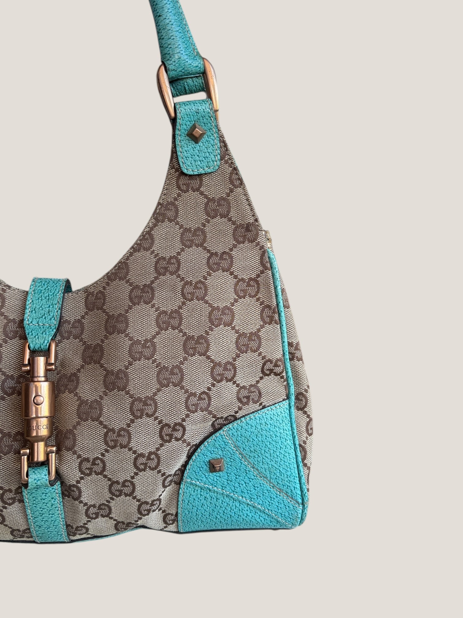 Gucci Jackie turchese con hardware oro rosa