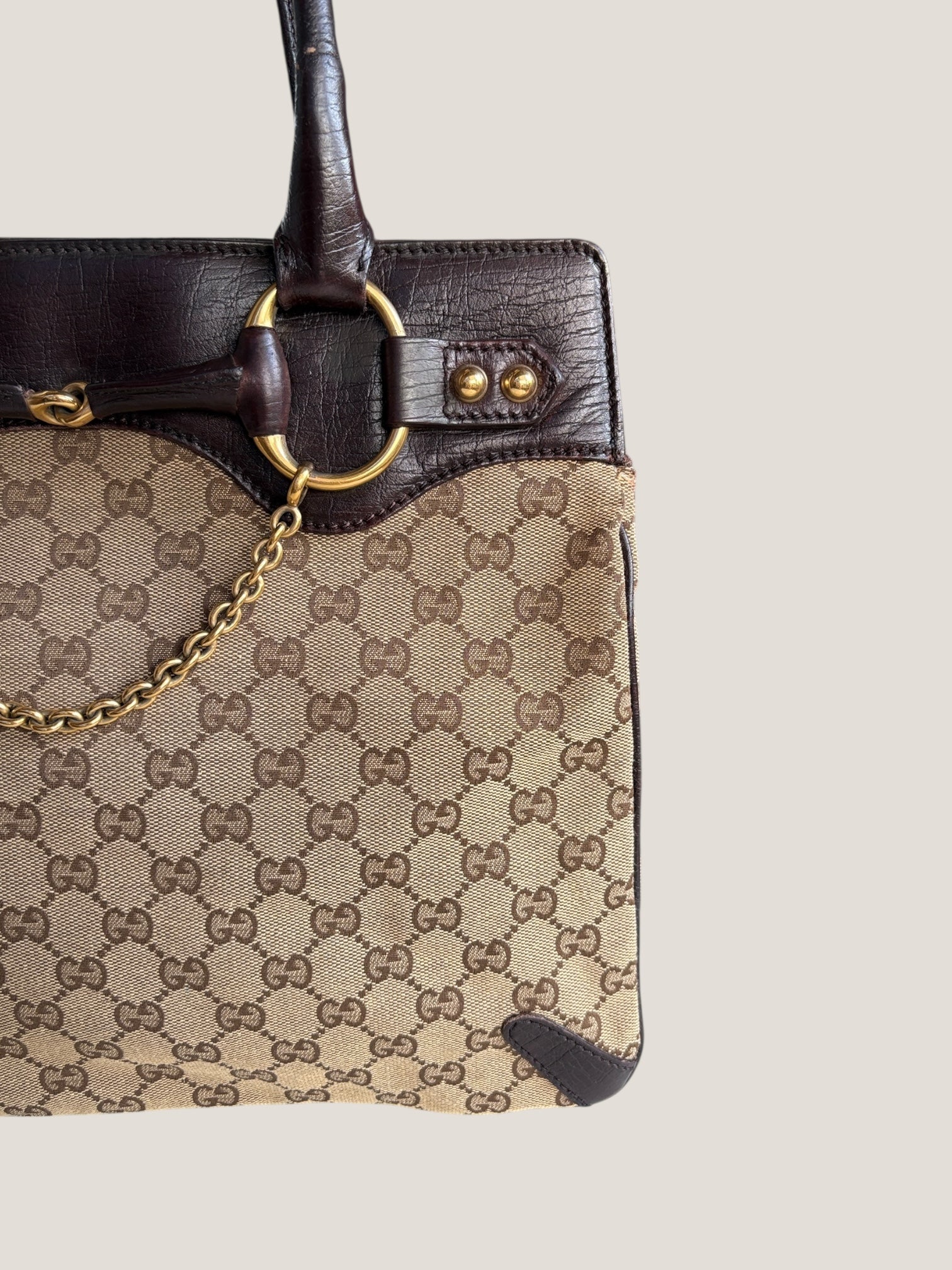 Gucci Tote GG Canvas Horsebit con catena dorata