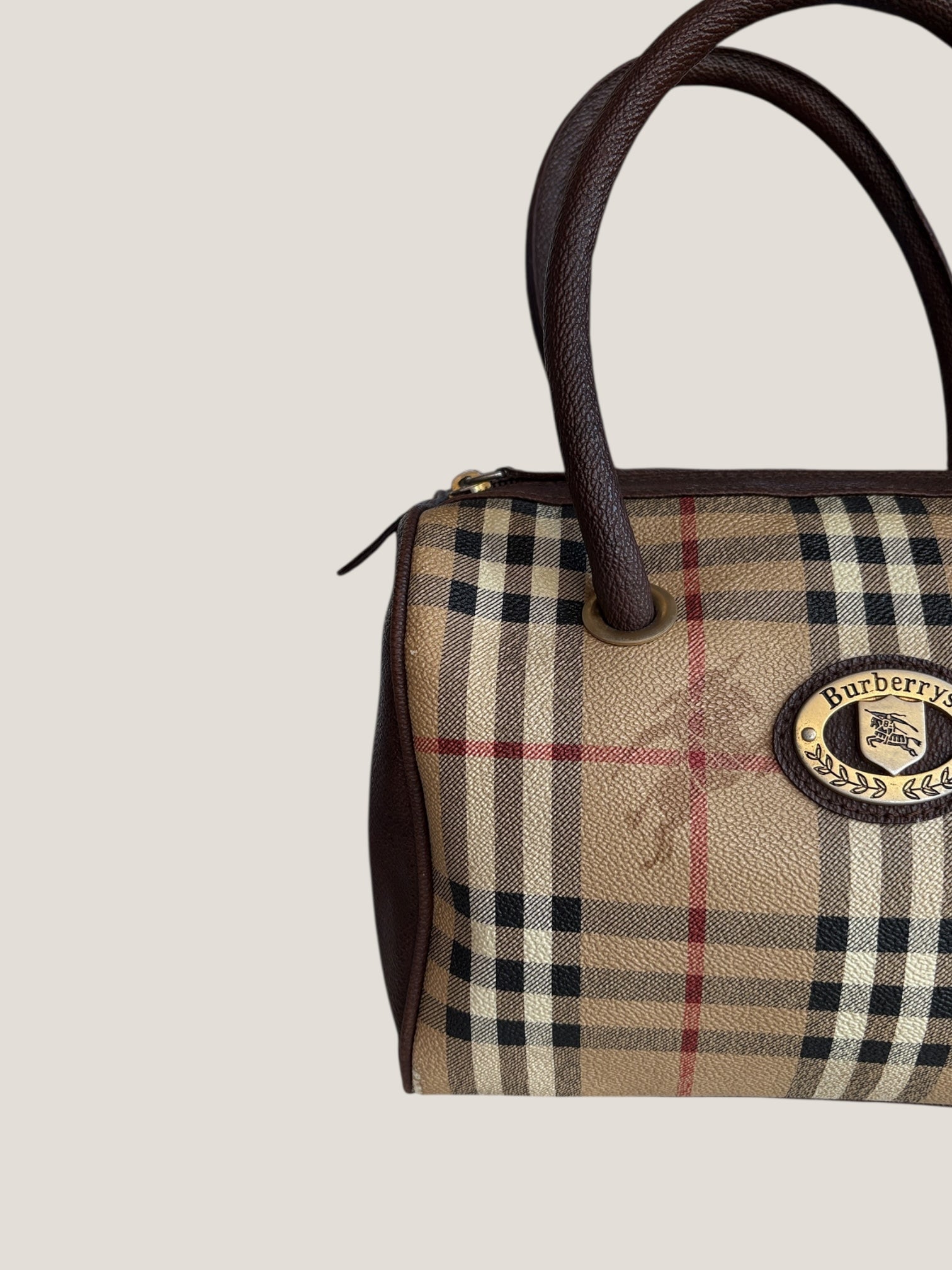 Burberrys mini Boston vintage in tela check e pelle marrone