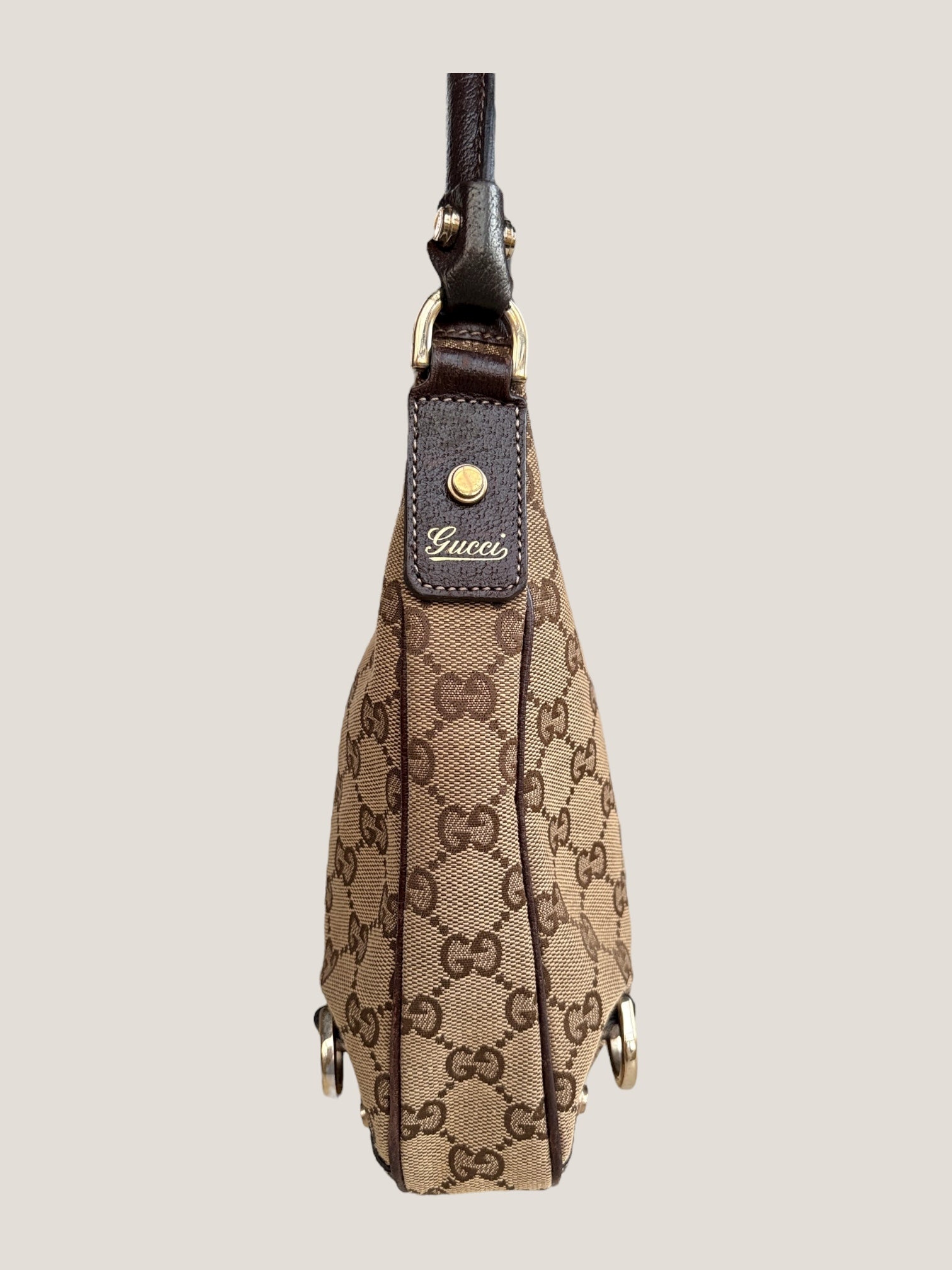 GUCCI Hobo D Ring GG Canvas Marrone