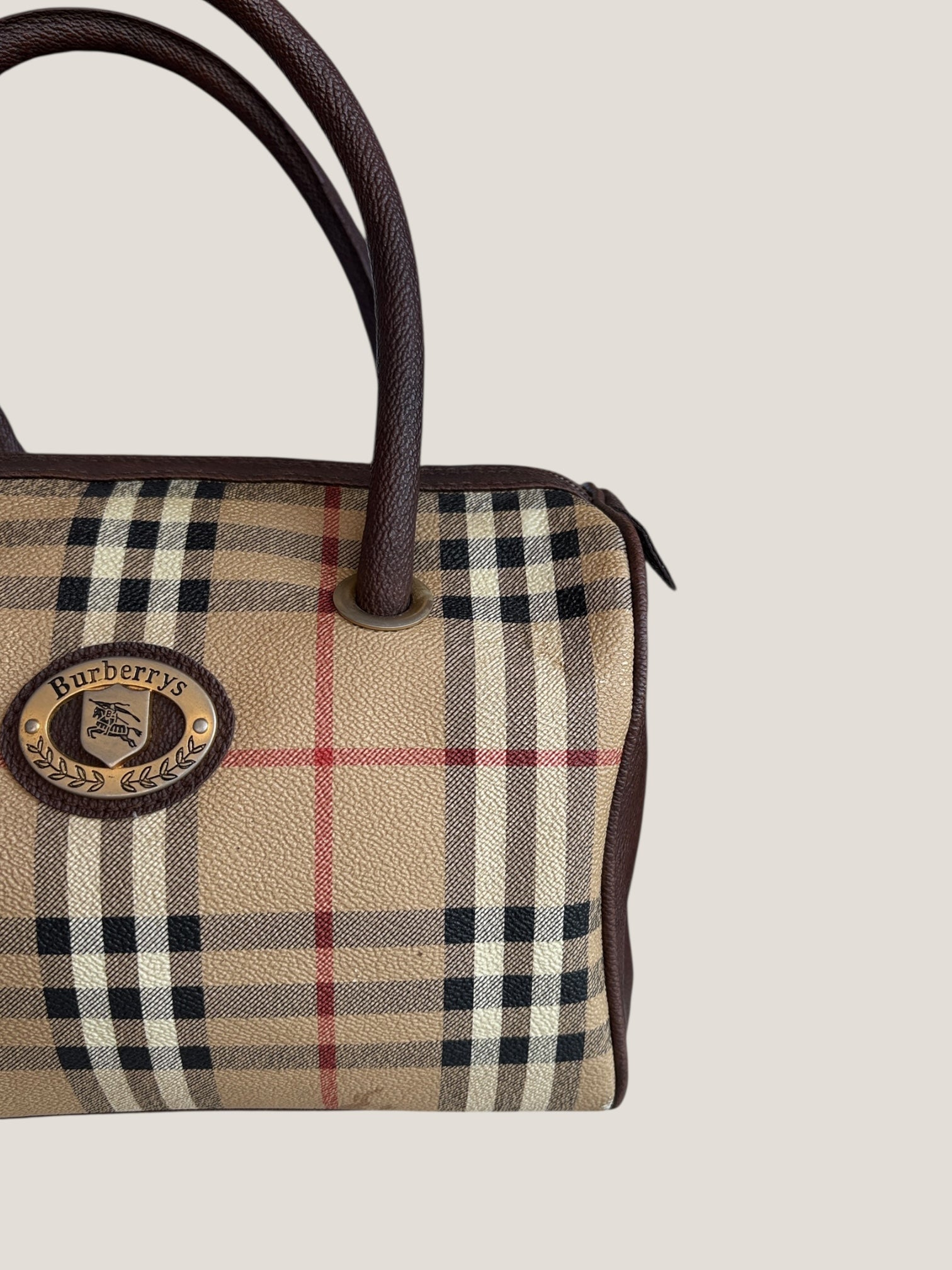 Burberrys mini Boston vintage in tela check e pelle marrone