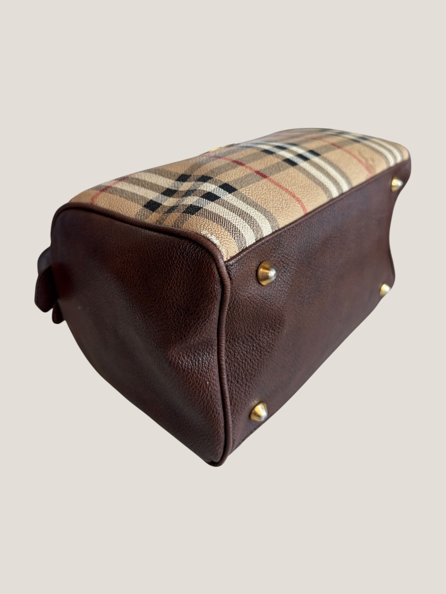 Burberrys mini Boston vintage in tela check e pelle marrone