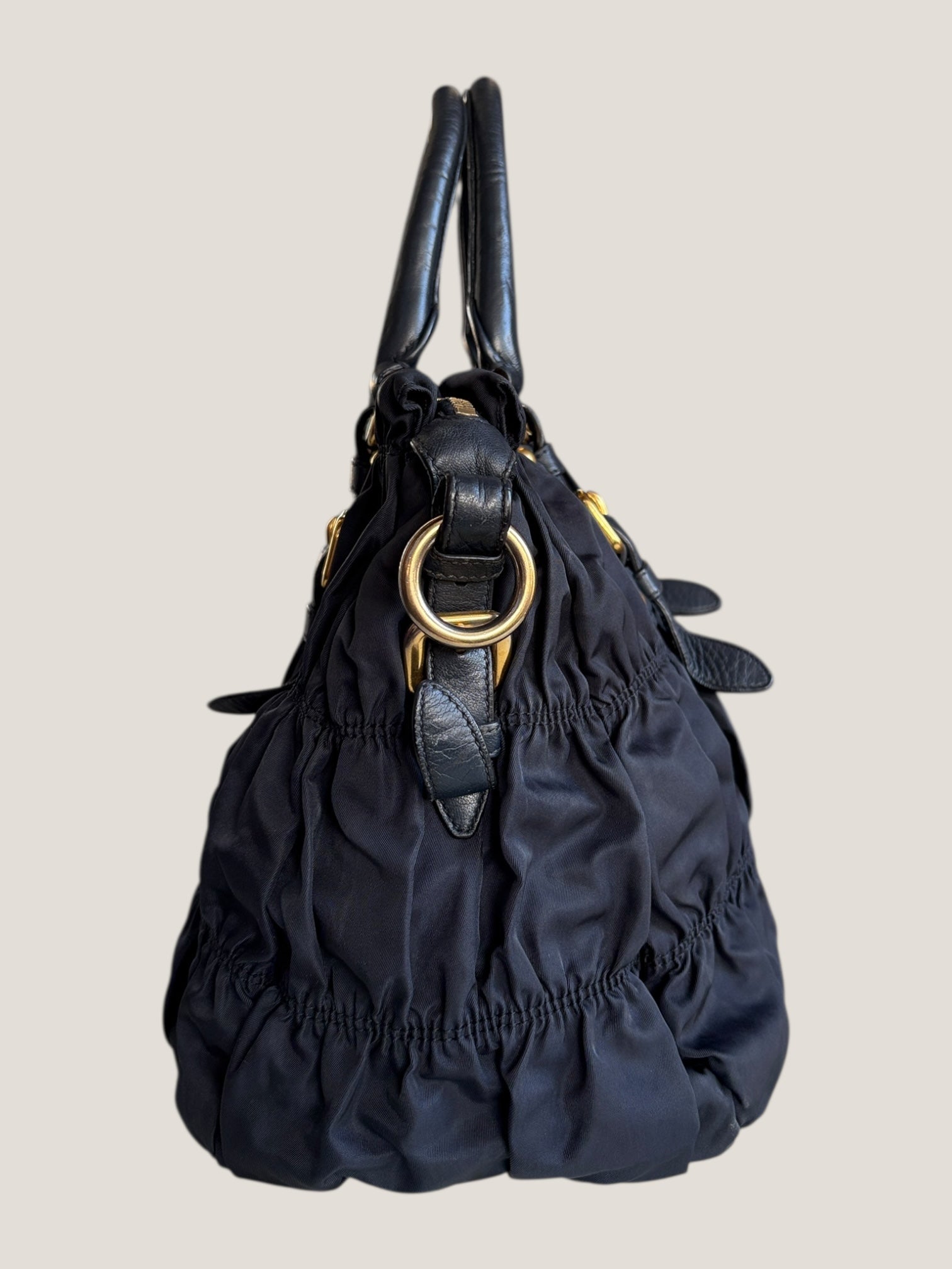 Prada Tote in Tessuto Blu con finiture in pelle e tracolla