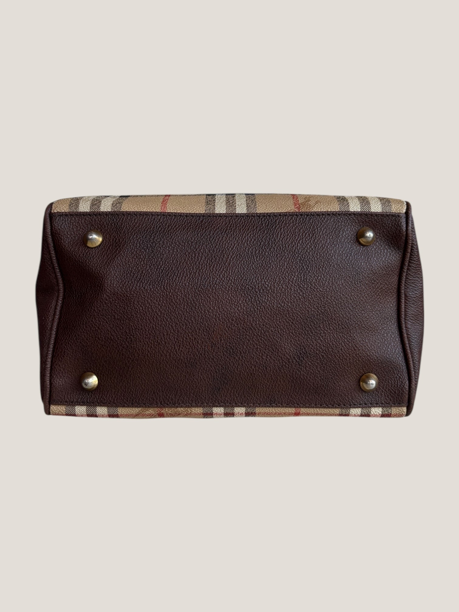 Burberrys mini Boston vintage in tela check e pelle marrone