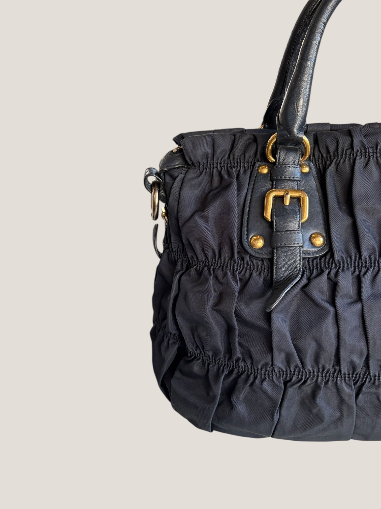 Prada Tote in Tessuto Blu con finiture in pelle e tracolla