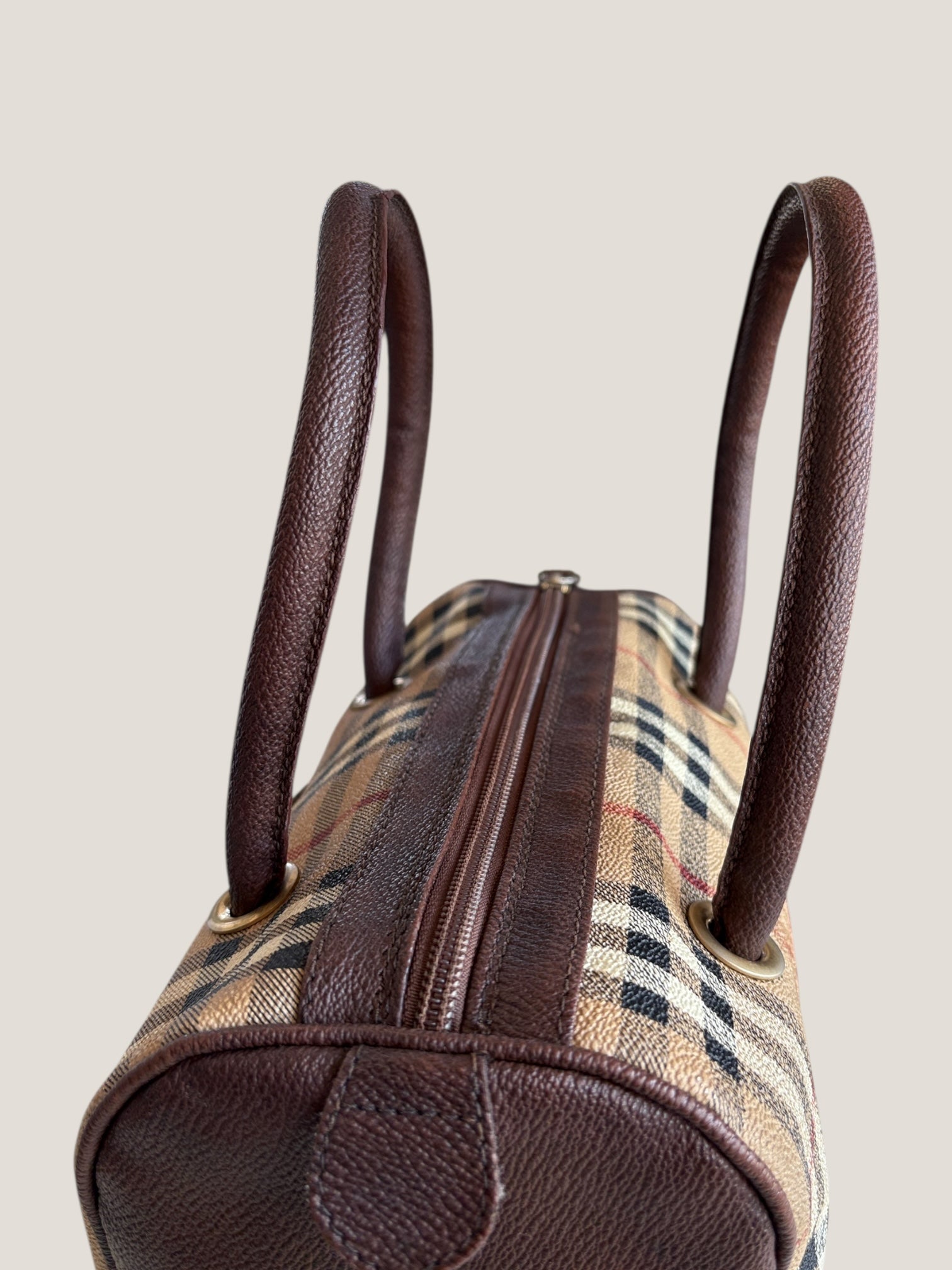 Burberrys mini Boston vintage in tela check e pelle marrone