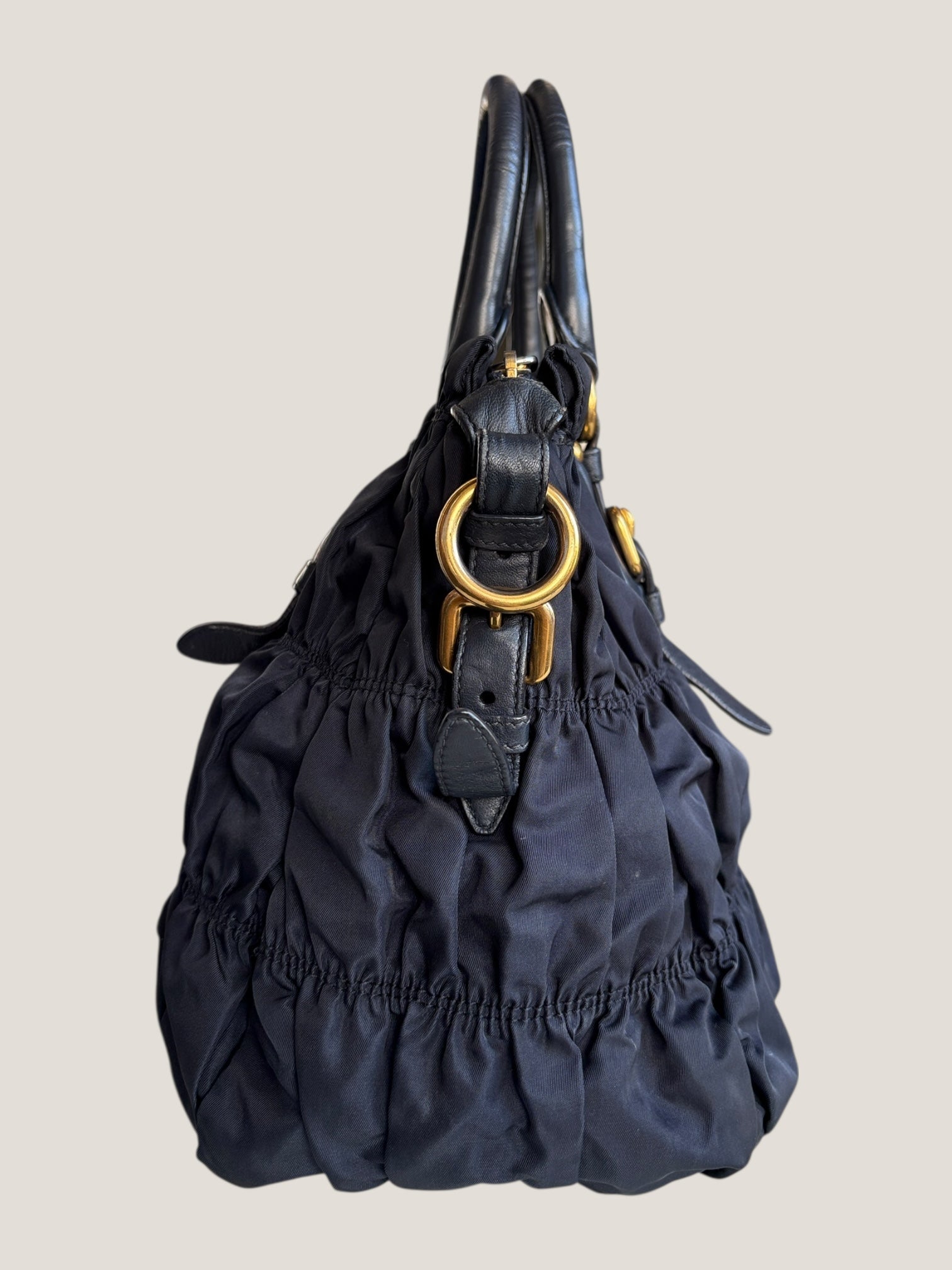 Prada Tote in Tessuto Blu con finiture in pelle e tracolla