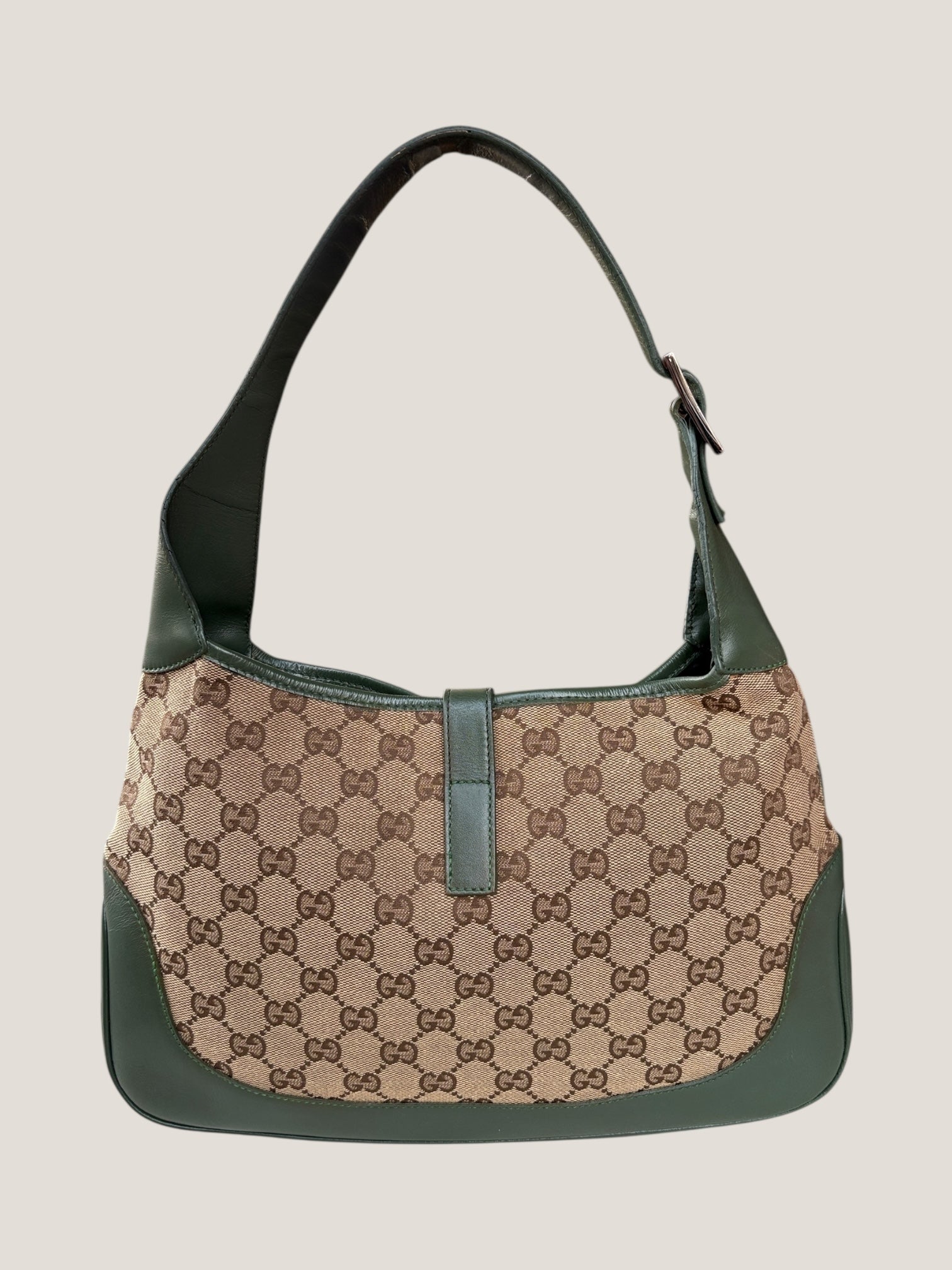 Gucci Jackie GG canvas con profili in pelle verde