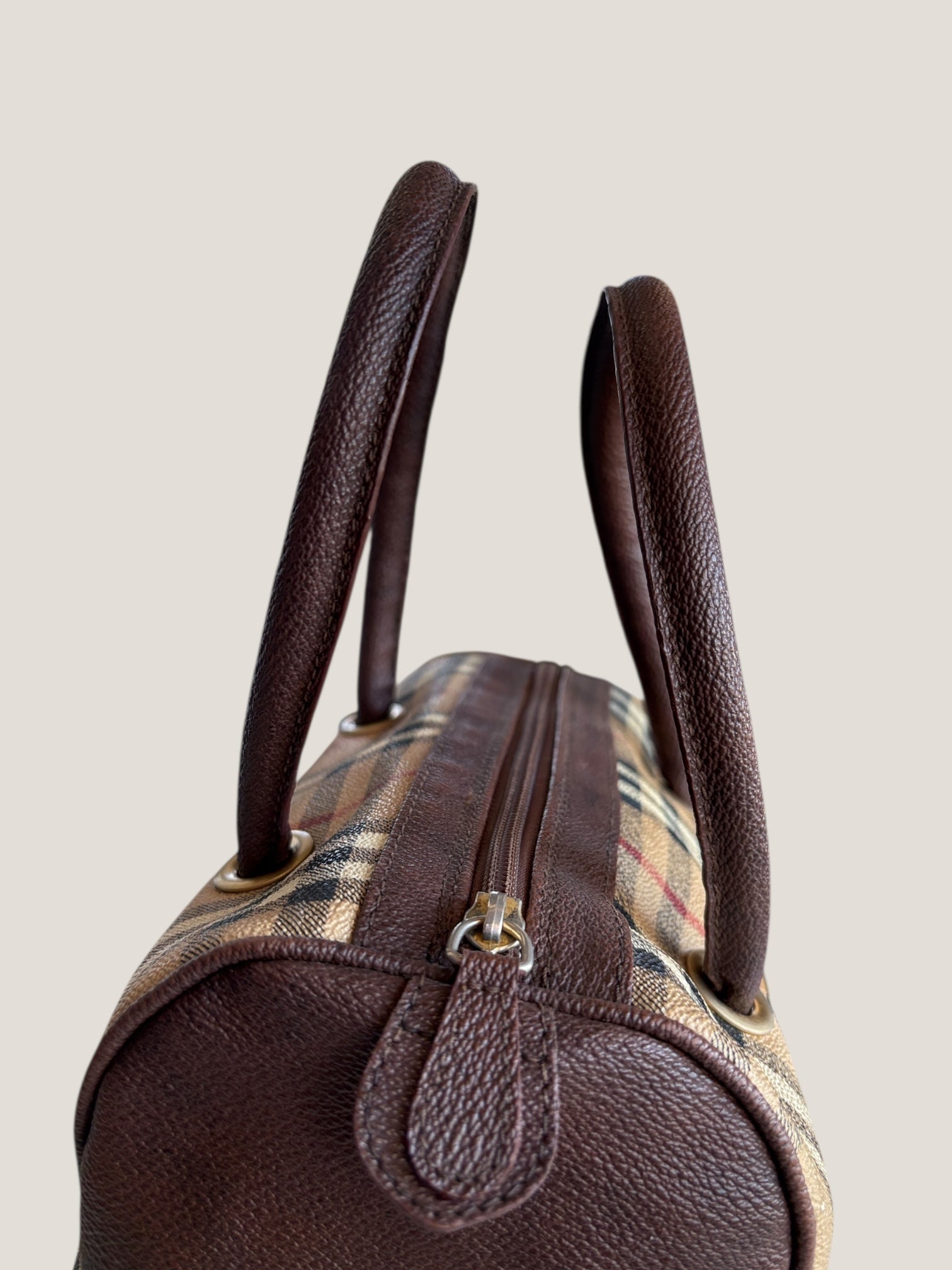 Burberrys mini Boston vintage in tela check e pelle marrone