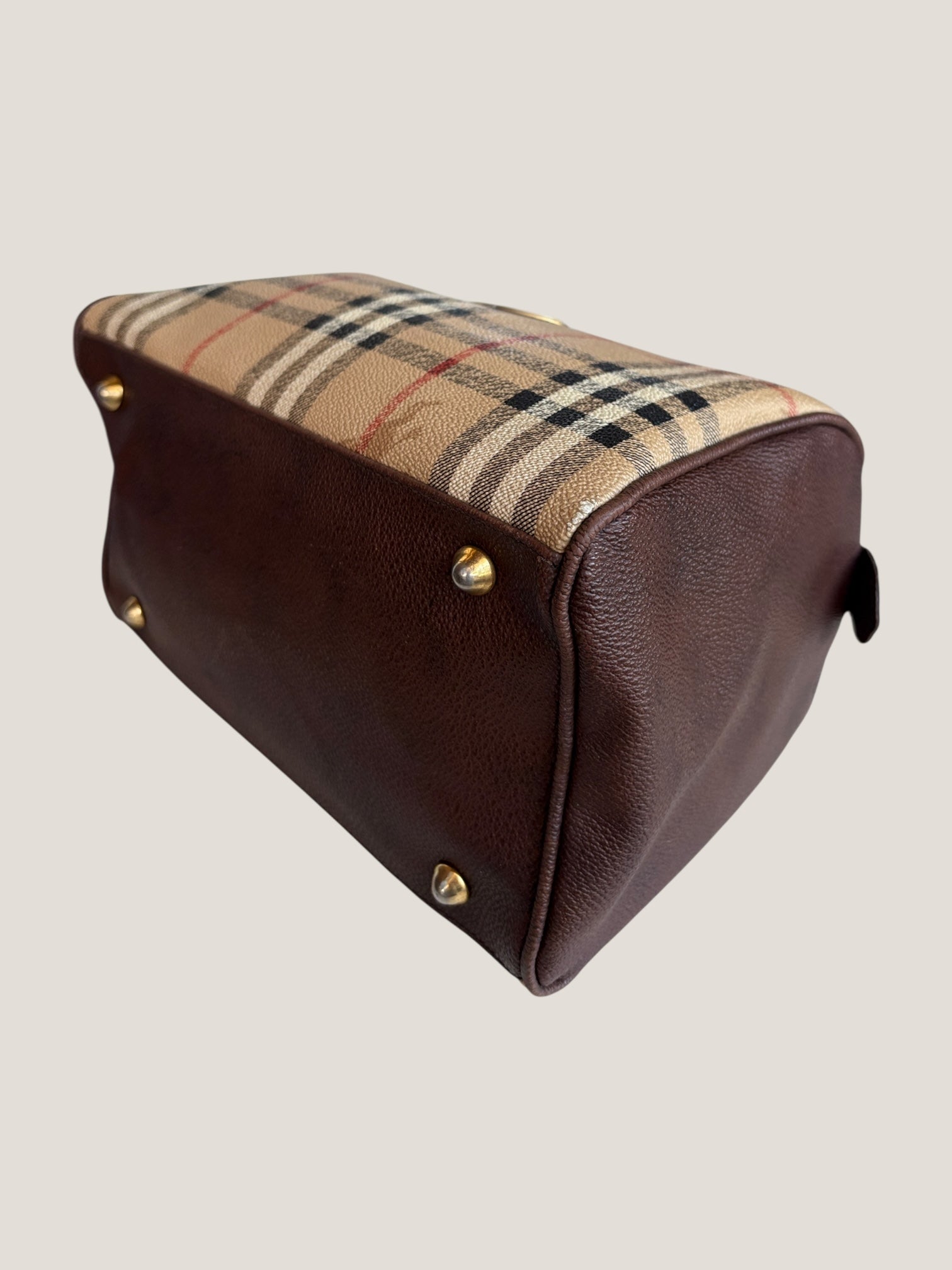 Burberrys mini Boston vintage in tela check e pelle marrone