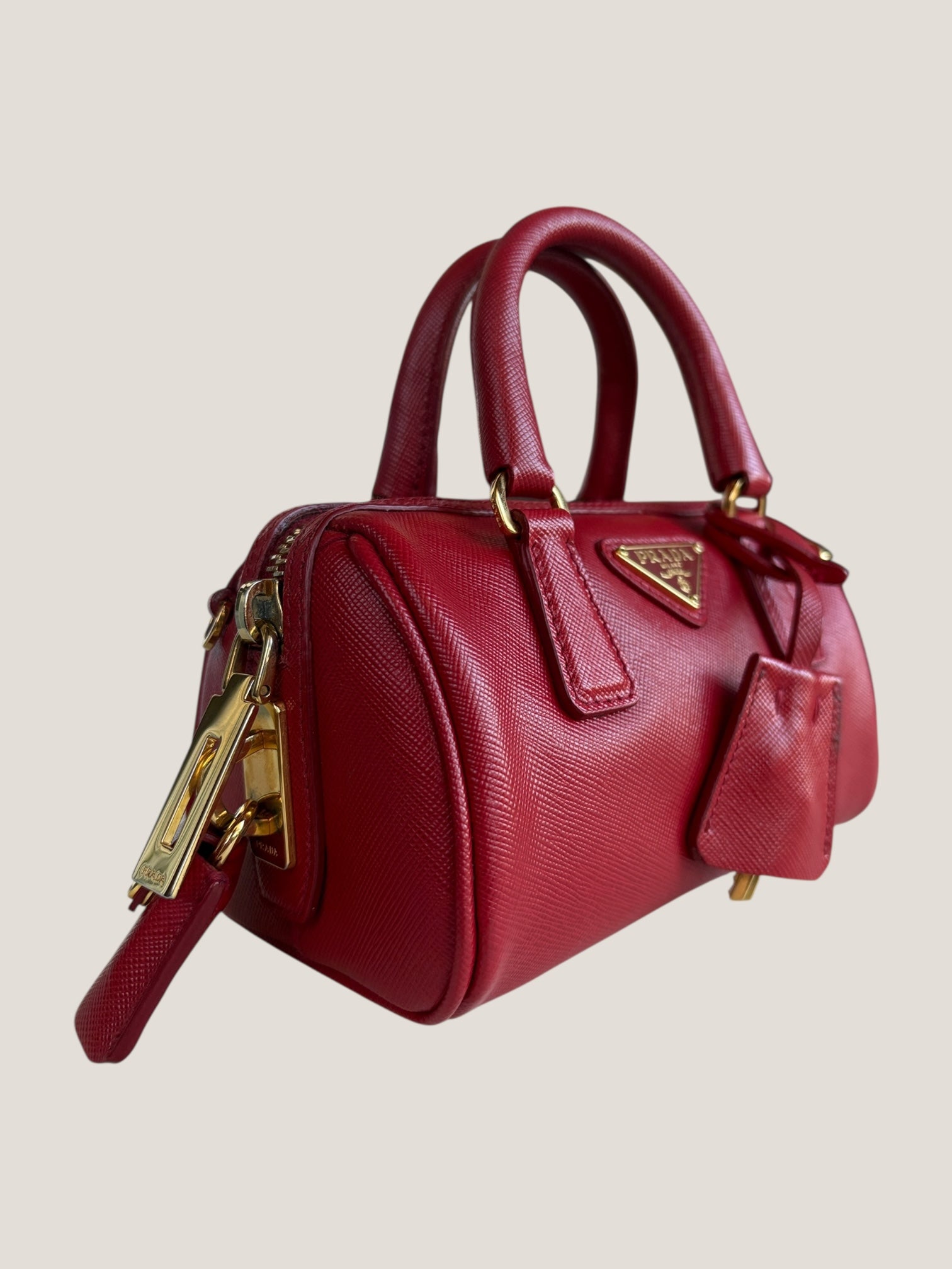Prada Mini Bauletto in pelle Saffiano rossa