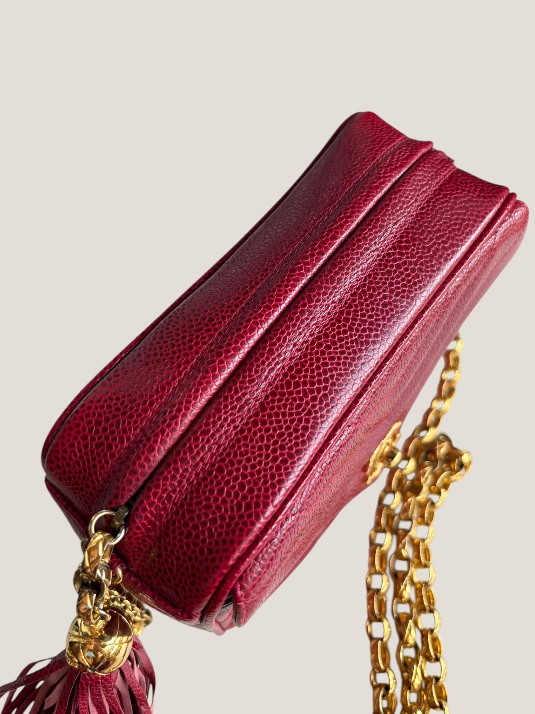 Chanel Vintage Camera Bag in Caviar Rosso con Frange