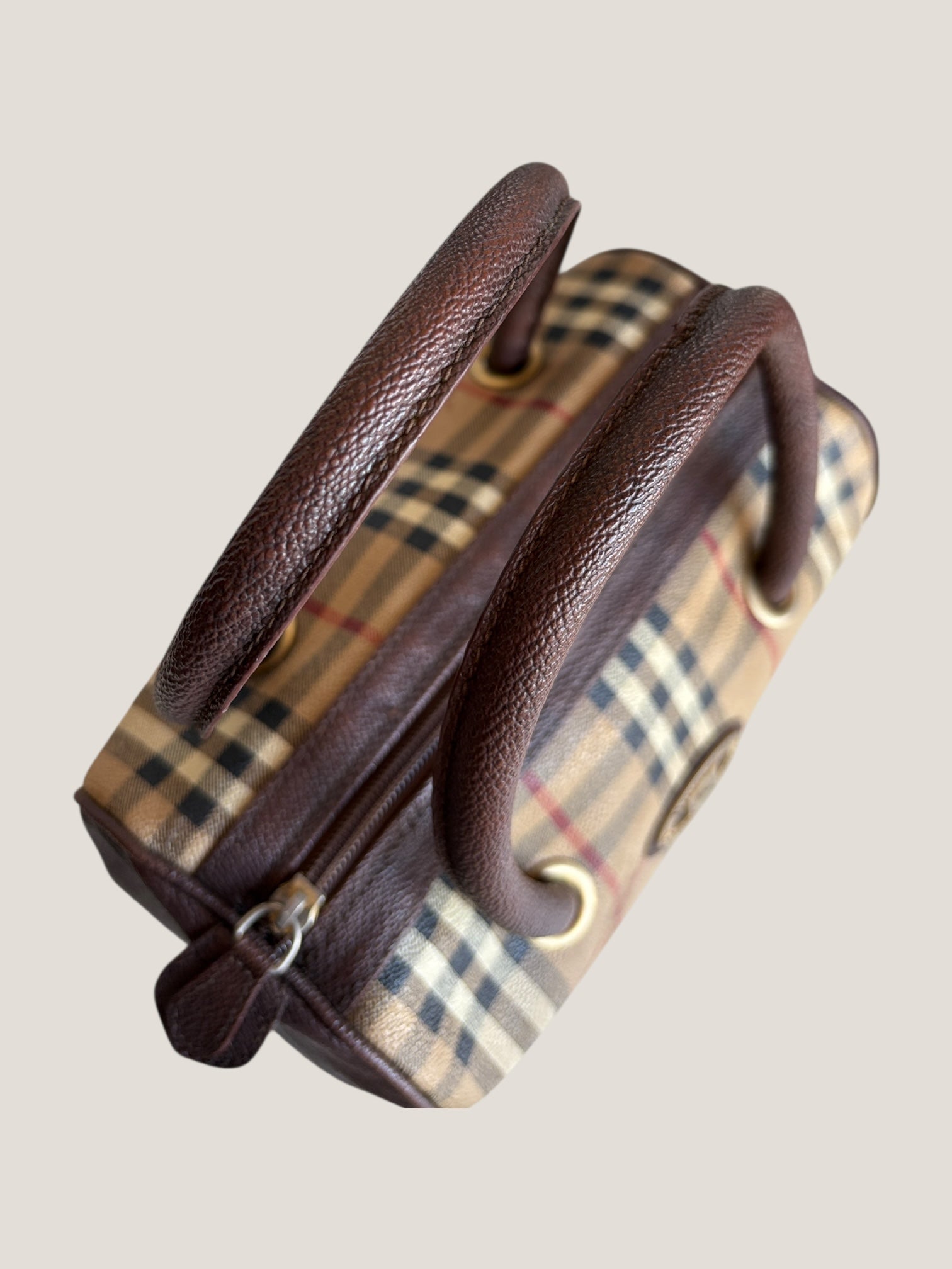 Burberrys mini Boston vintage in tela check e pelle marrone