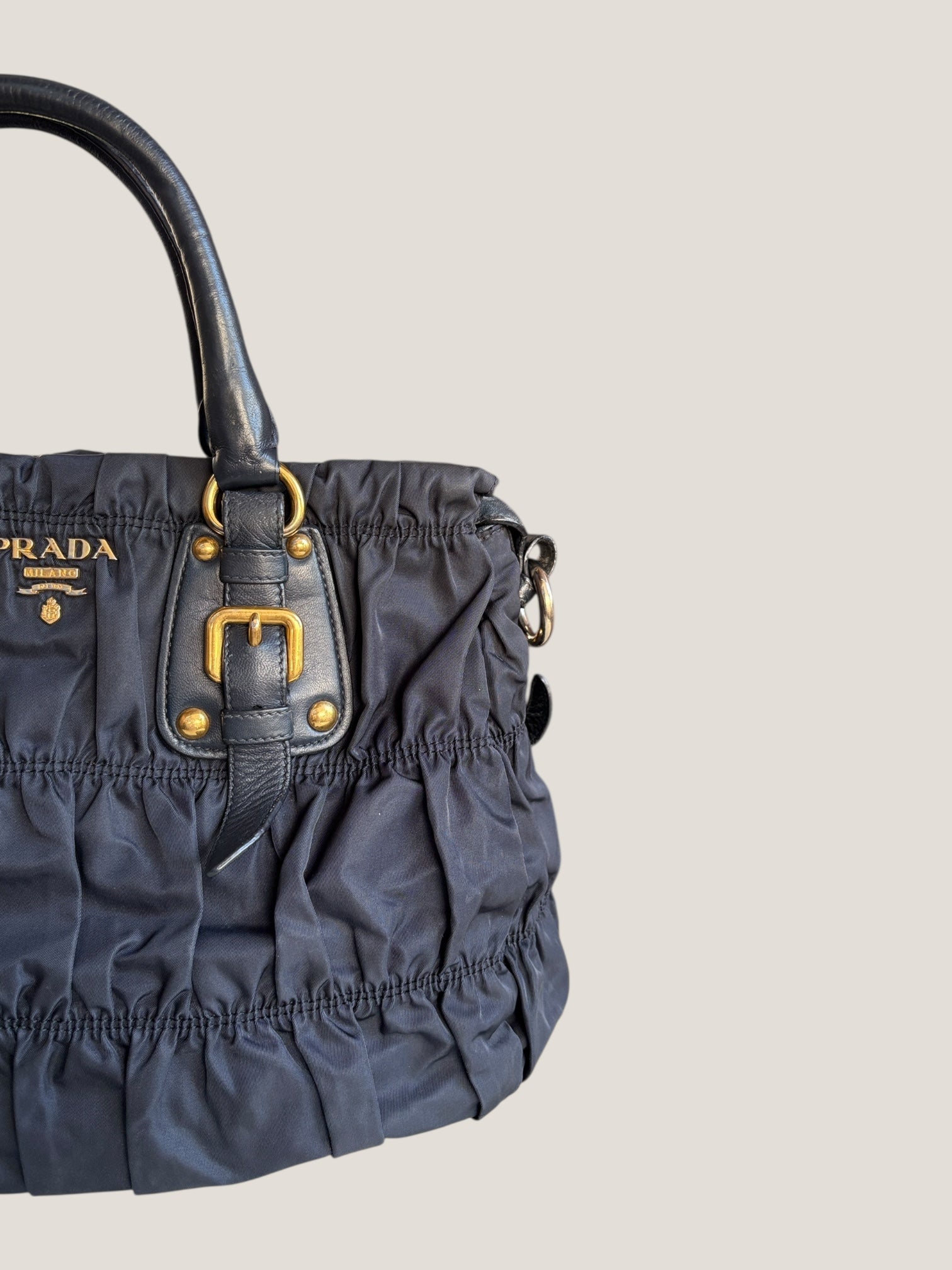 Prada Tote in Tessuto Blu con finiture in pelle e tracolla