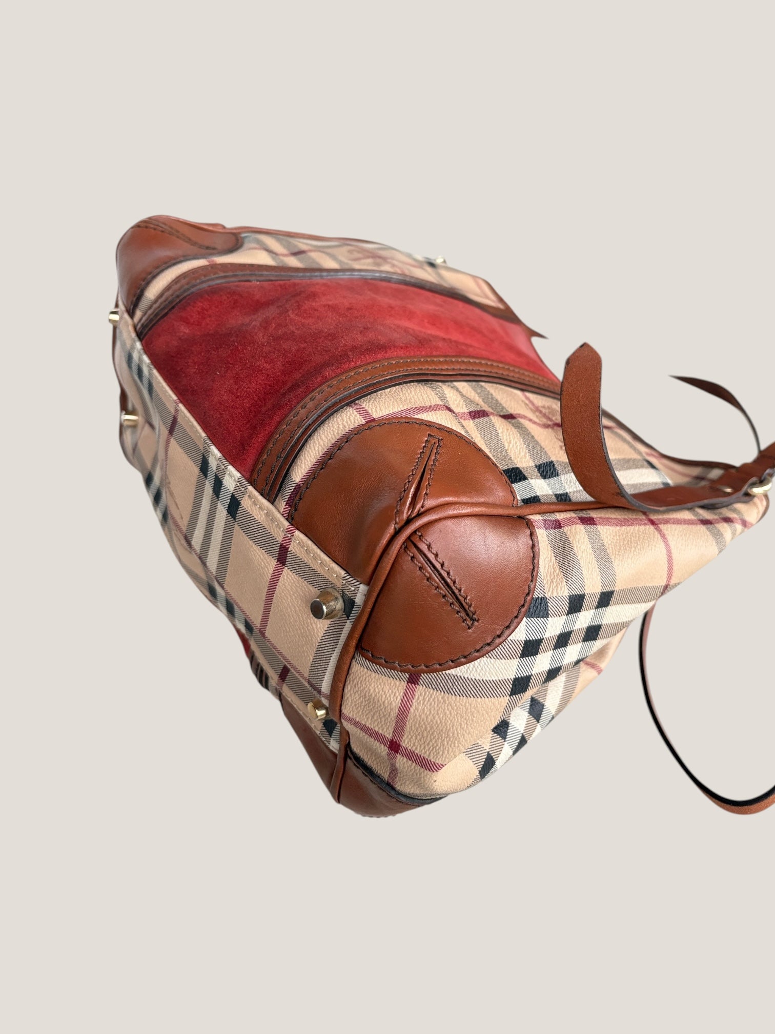 BURBERRY TOTE BAG CHECK & SUEDE BORDEAUX