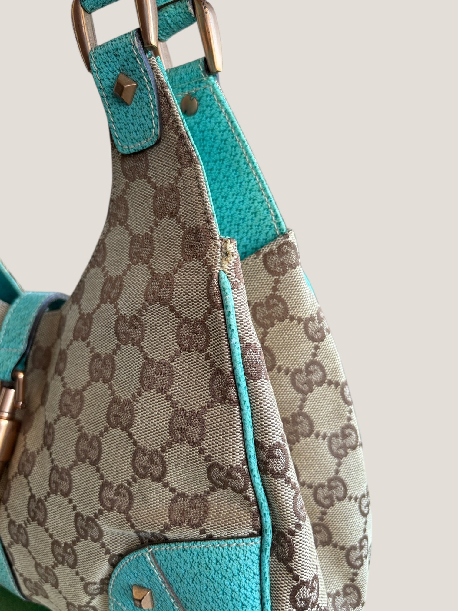 Gucci Jackie turchese con hardware oro rosa