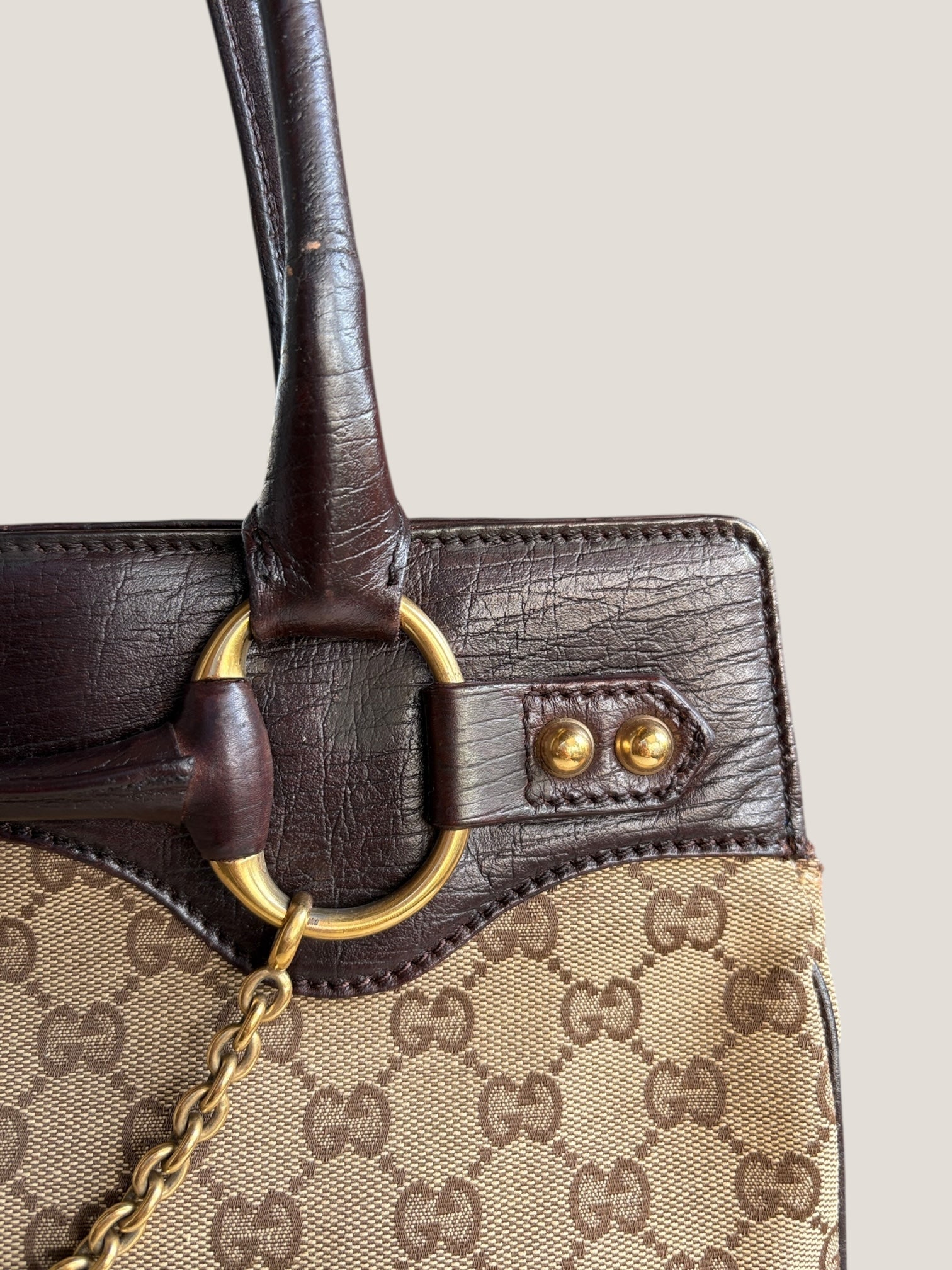 Gucci Tote GG Canvas Horsebit con catena dorata