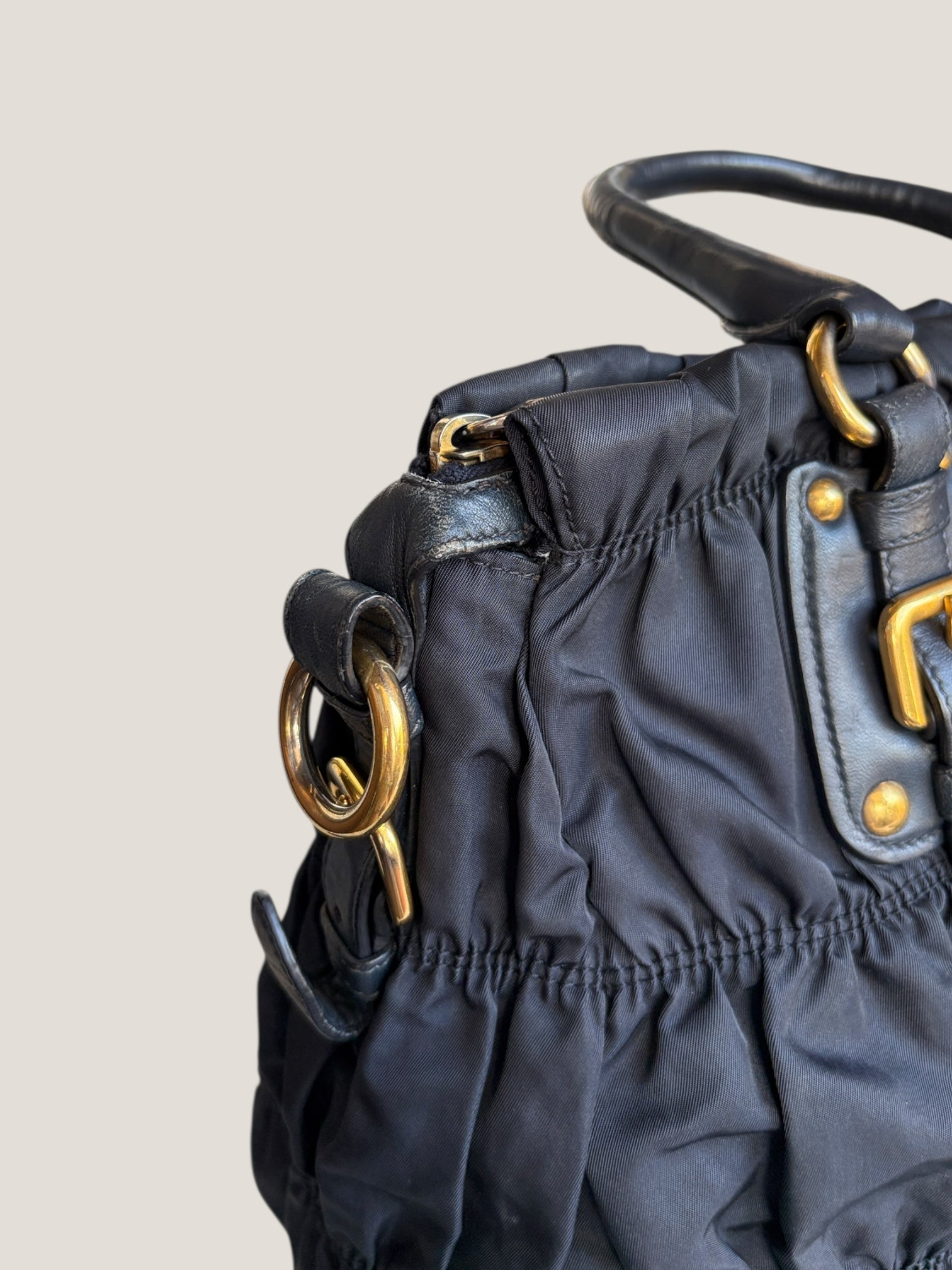 Prada Tote in Tessuto Blu con finiture in pelle e tracolla