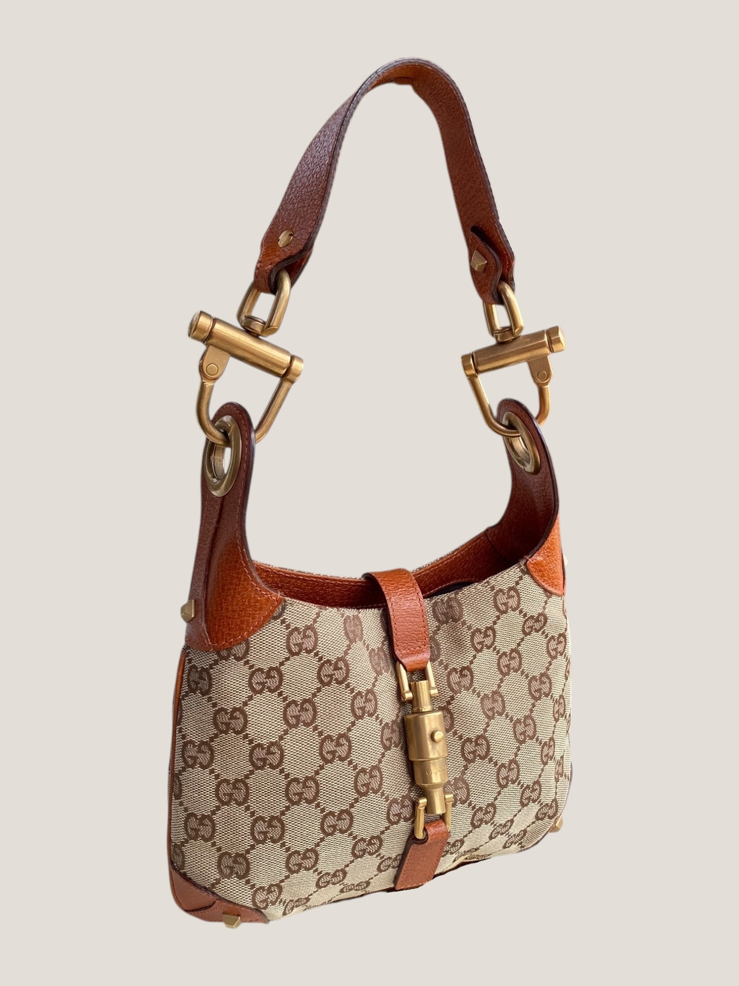 Gucci Jackie in tela GG con finiture in pelle cuoio