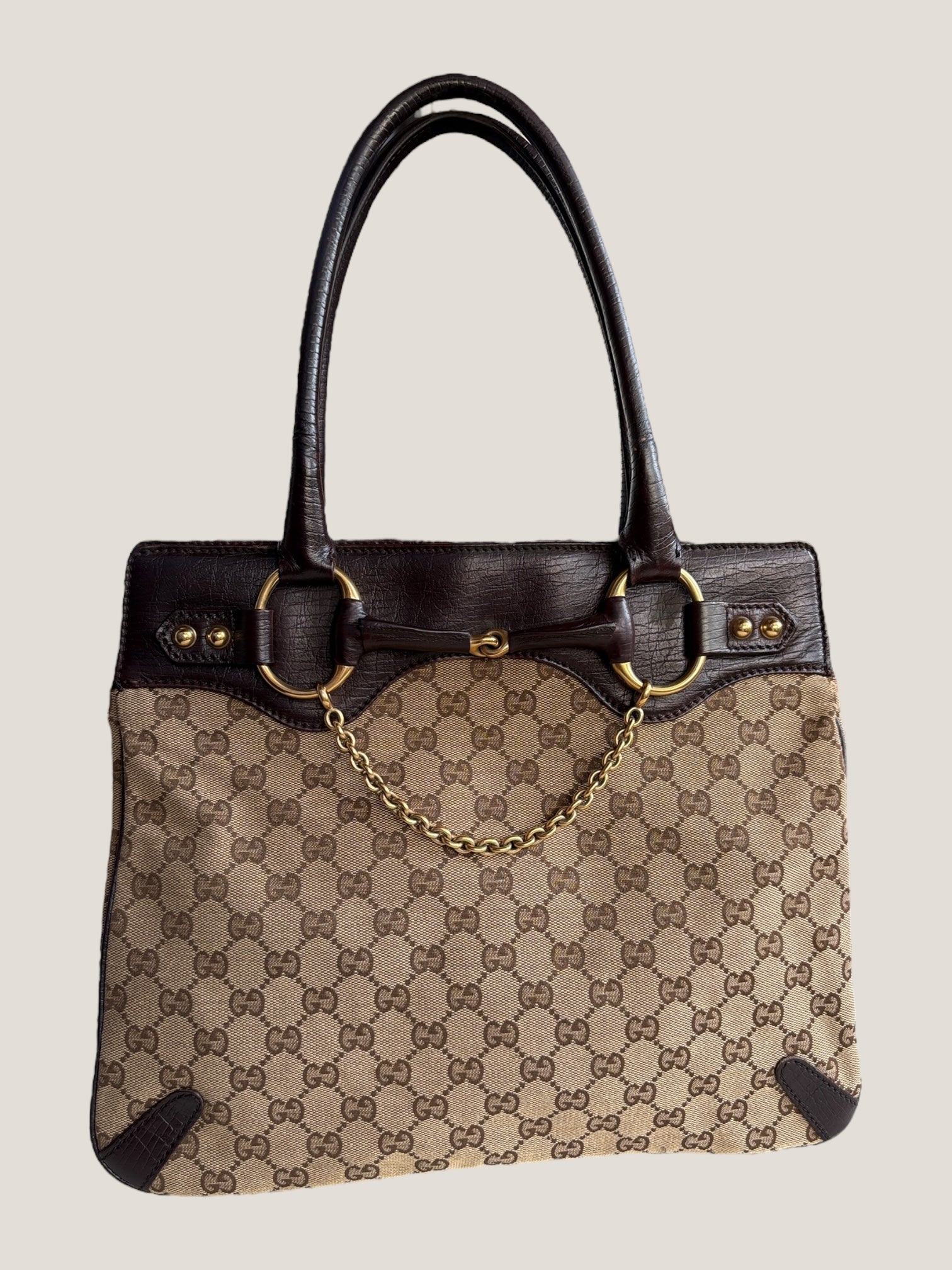 Gucci Tote GG Canvas Horsebit con catena dorata